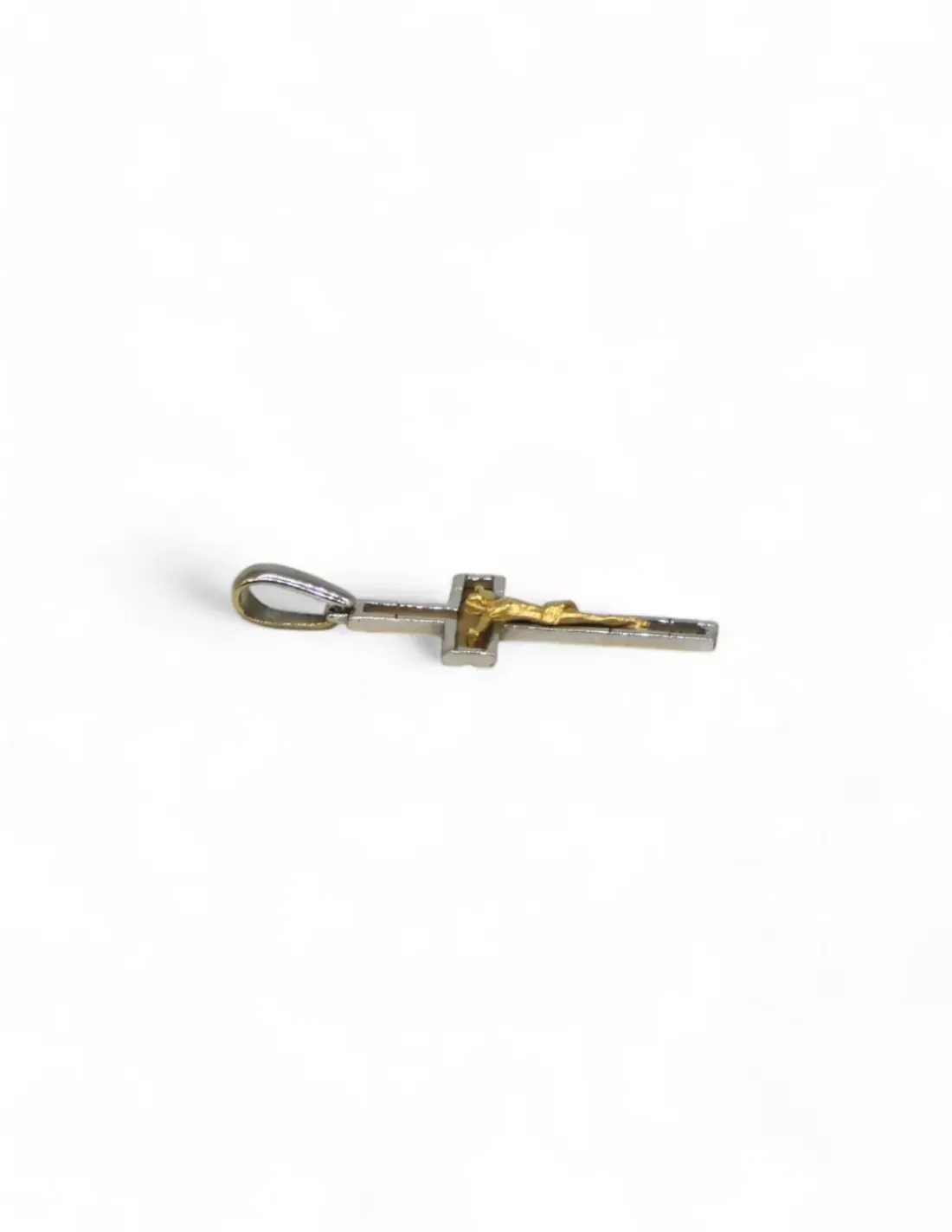 Discount Crucifijo cuadrado satinado y brillo oro bicolor 18k Crucifijo