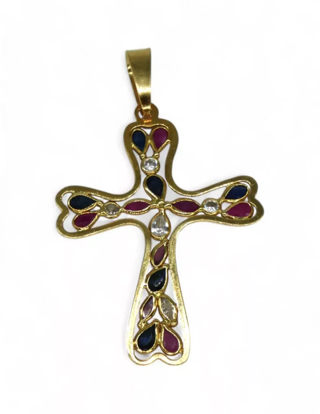 Sale Cruz calada con circonitas, rubíes y zafiros oro 18k Cruces Especiales