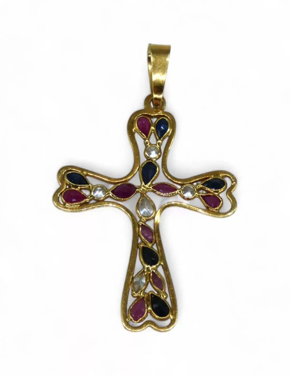 Sale Cruz calada con circonitas, rubíes y zafiros oro 18k Cruces Especiales