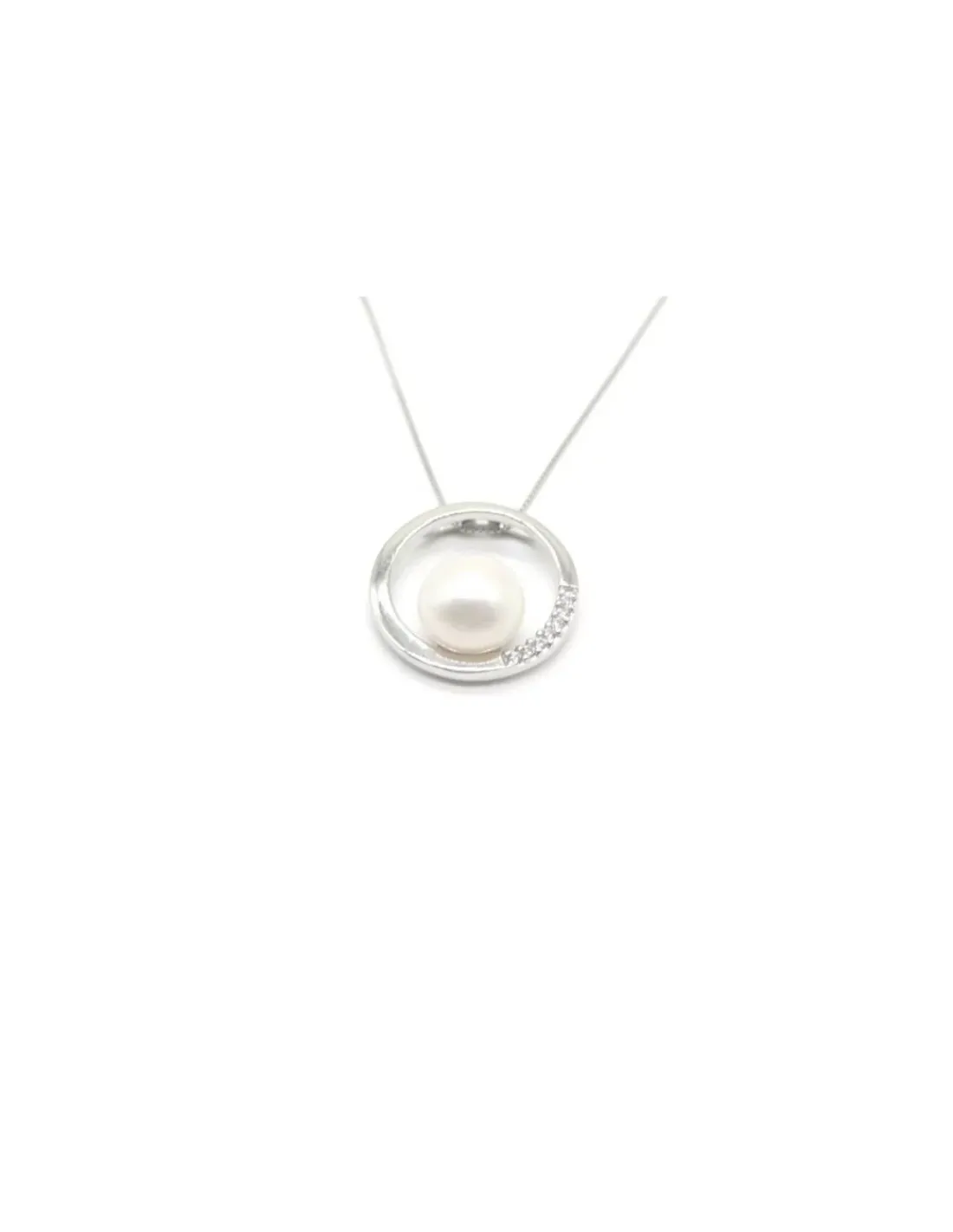 Store Gargantilla cadena y colgante círculo con perla cultivada plata - 44 cm Gargantillas De Plata
