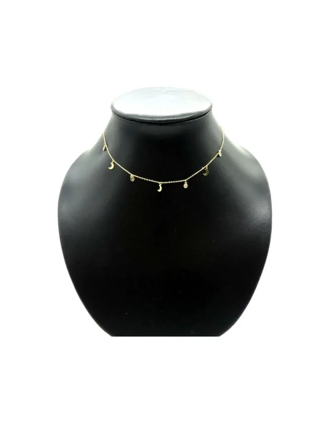 New Gargantilla plata chapada en oro con medias lunas y chatones - 38cm Gargantillas De Plata
