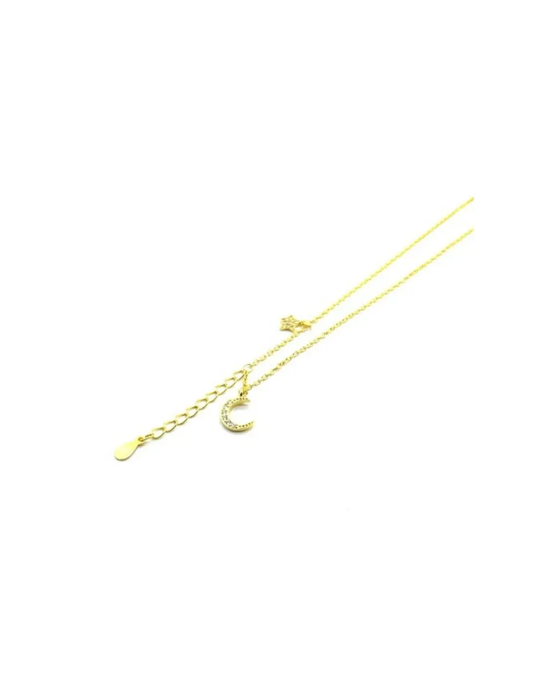 Sale Gargantilla plata chapada oro doble cadena media luna y estrella circonitas - 44cm Gargantillas De Plata