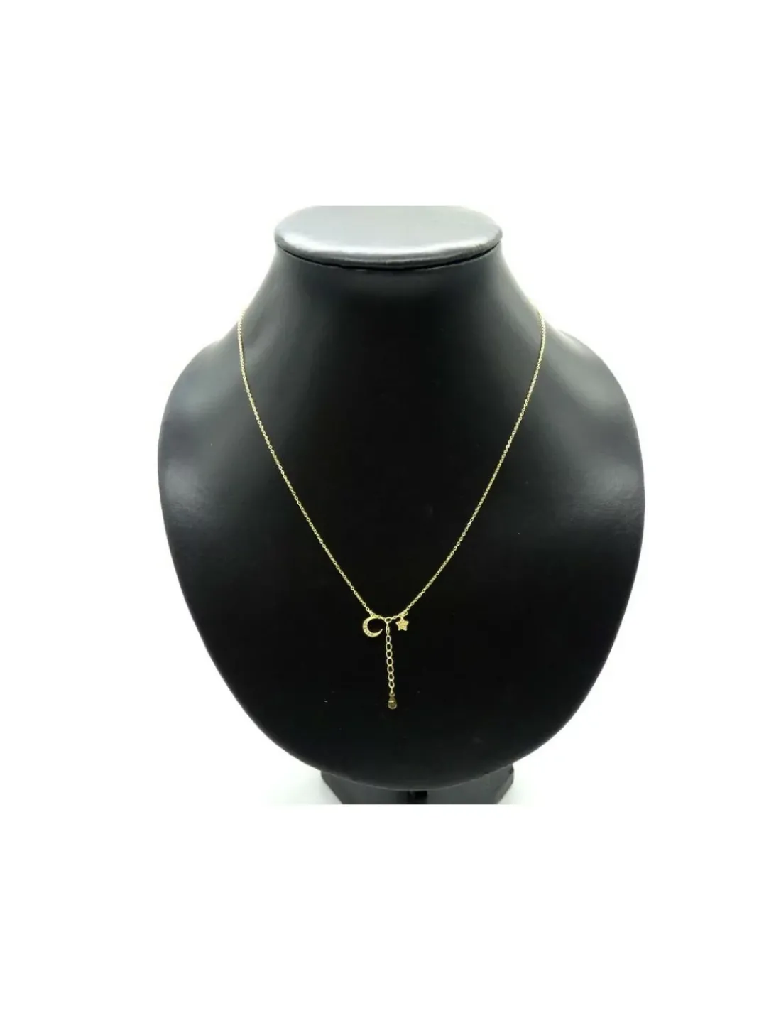 Sale Gargantilla plata chapada oro doble cadena media luna y estrella circonitas - 44cm Gargantillas De Plata