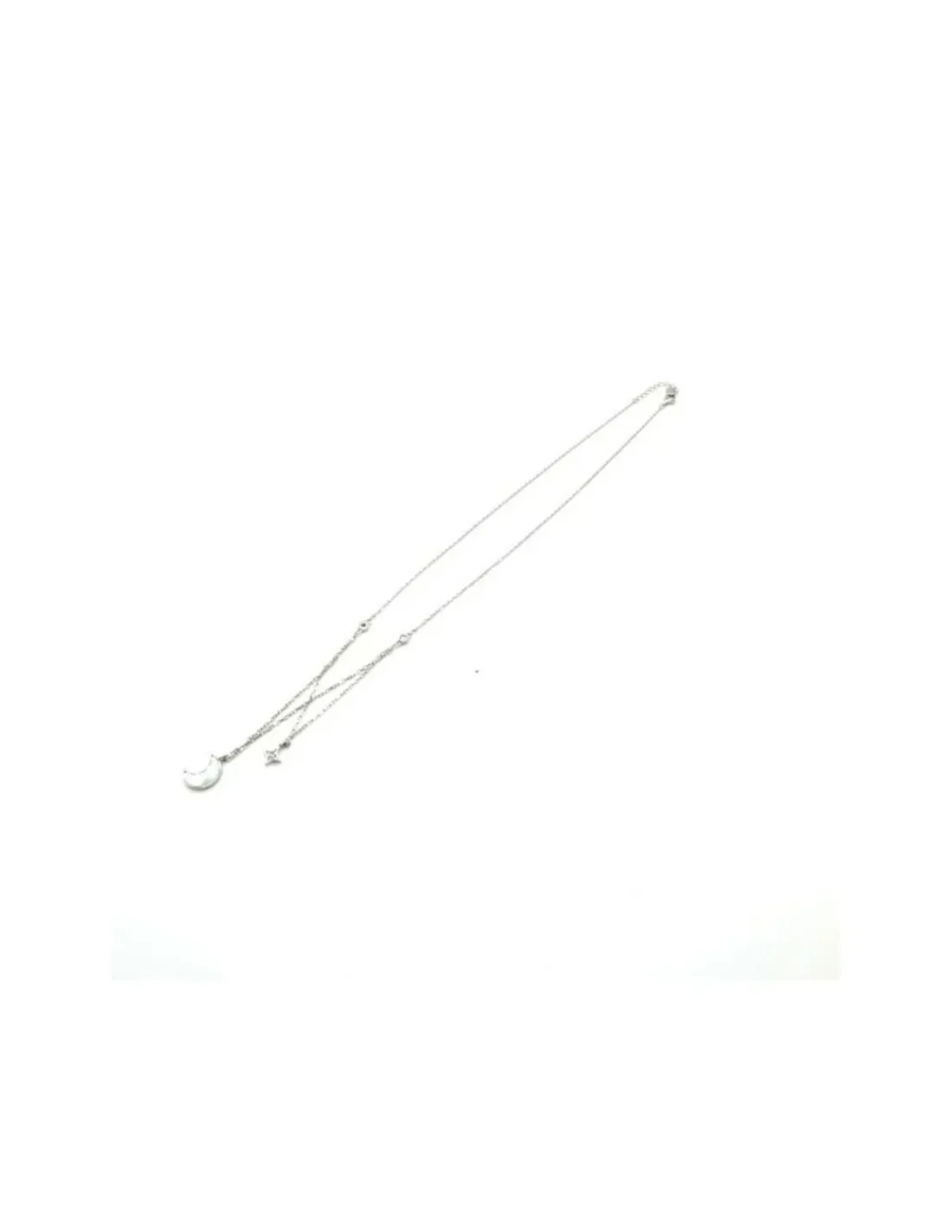 Hot Gargantilla plata doble altura media luna nácar, estrella y circonitas - 44cm Gargantillas De Plata