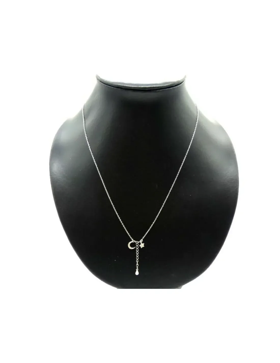 Sale Gargantilla plata doble cadena media luna y estrella circonitas - 44cm Gargantillas De Plata