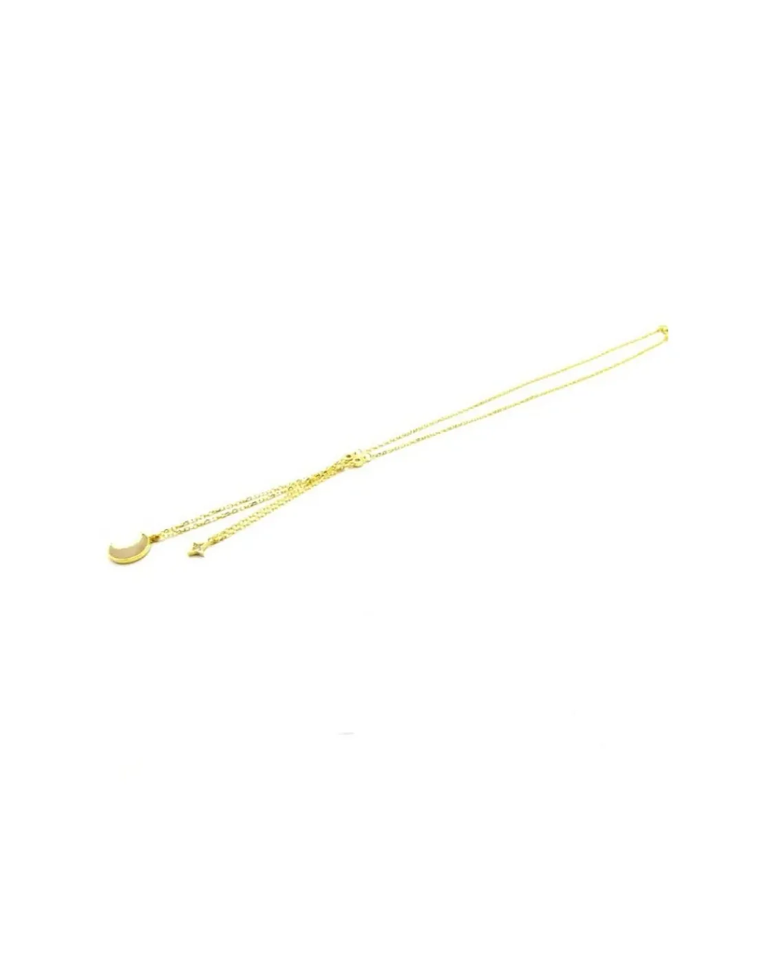 Online Gargantilla plata dorada doble altura media luna nácar, estrella y circonitas - 44cm Gargantillas De Plata