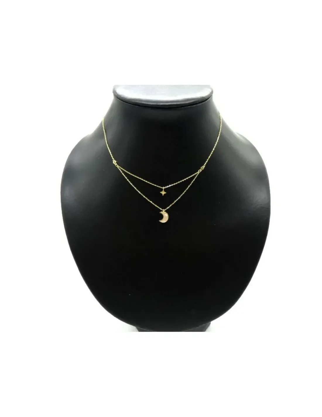 Online Gargantilla plata dorada doble altura media luna nácar, estrella y circonitas - 44cm Gargantillas De Plata