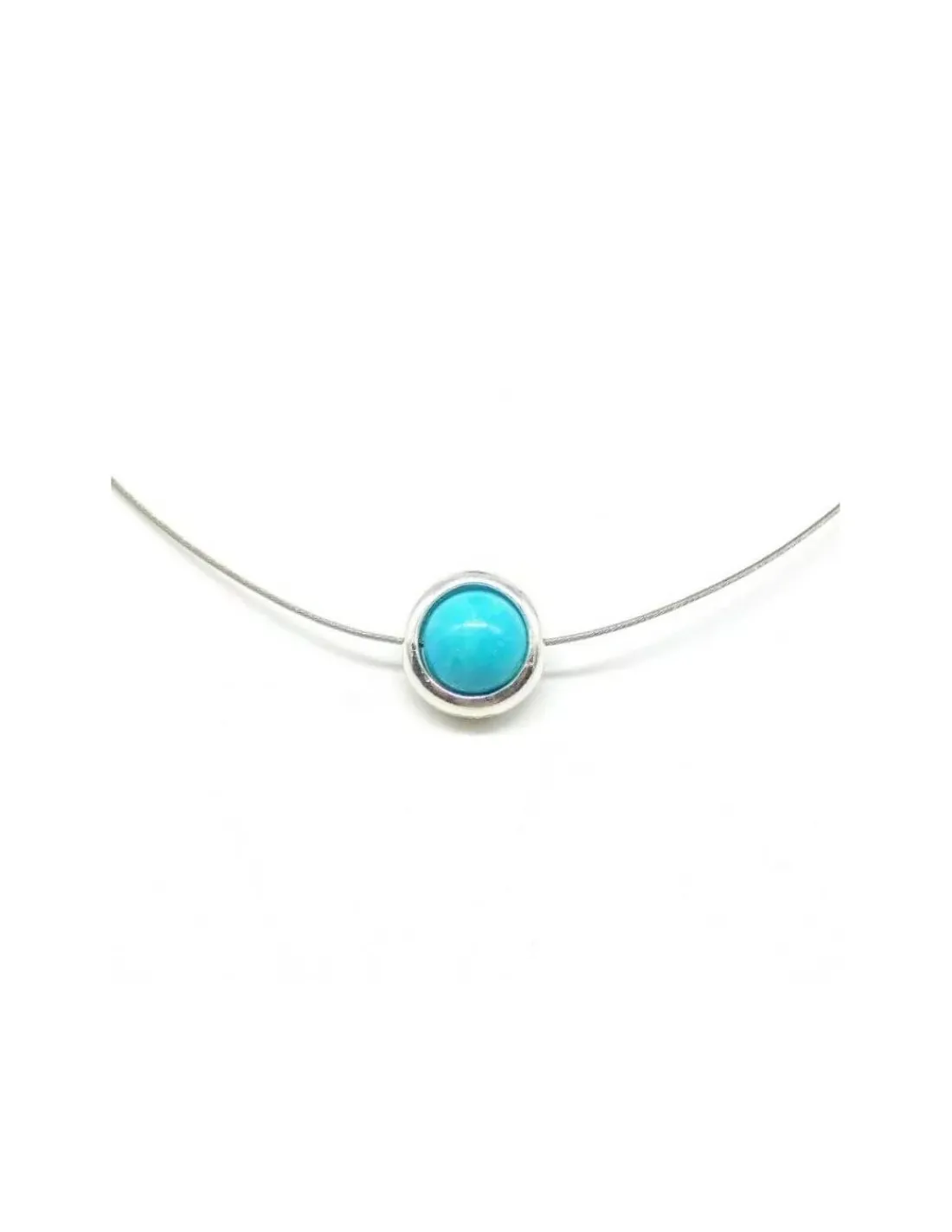 Best Gargantilla plata y acero colgante redondo liso con bola turquesa - 45 cm Gargantillas De Plata