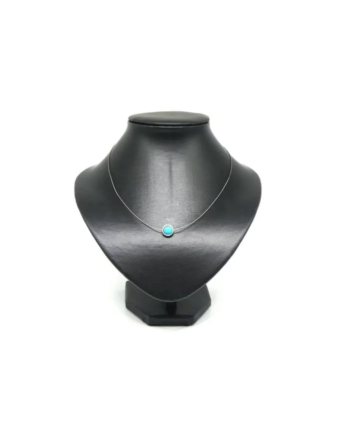 Best Gargantilla plata y acero colgante redondo liso con bola turquesa - 45 cm Gargantillas De Plata
