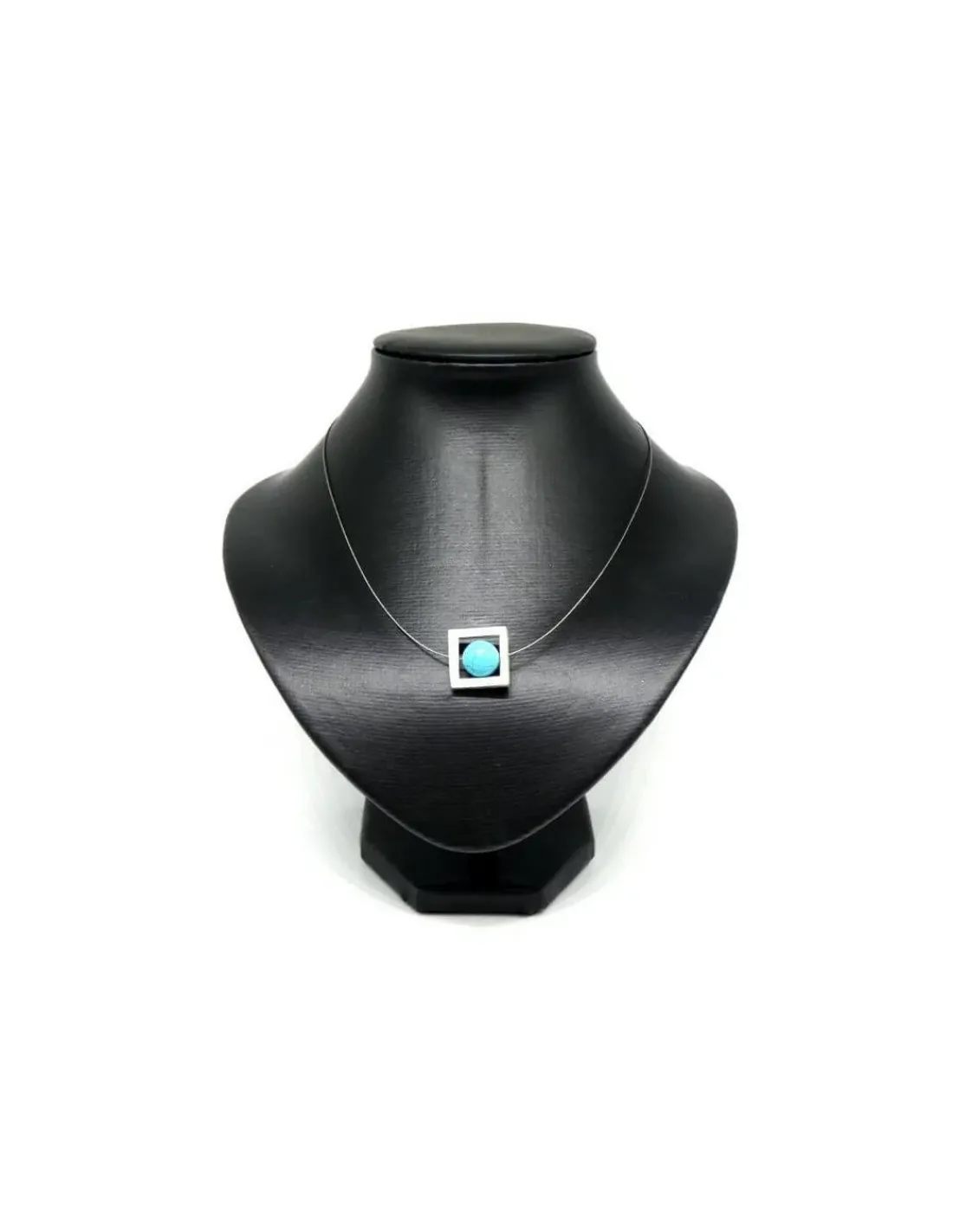 Shop Gargantilla plata y acero con colgante cuadrado mate y turquesa - 45cm Gargantillas De Plata
