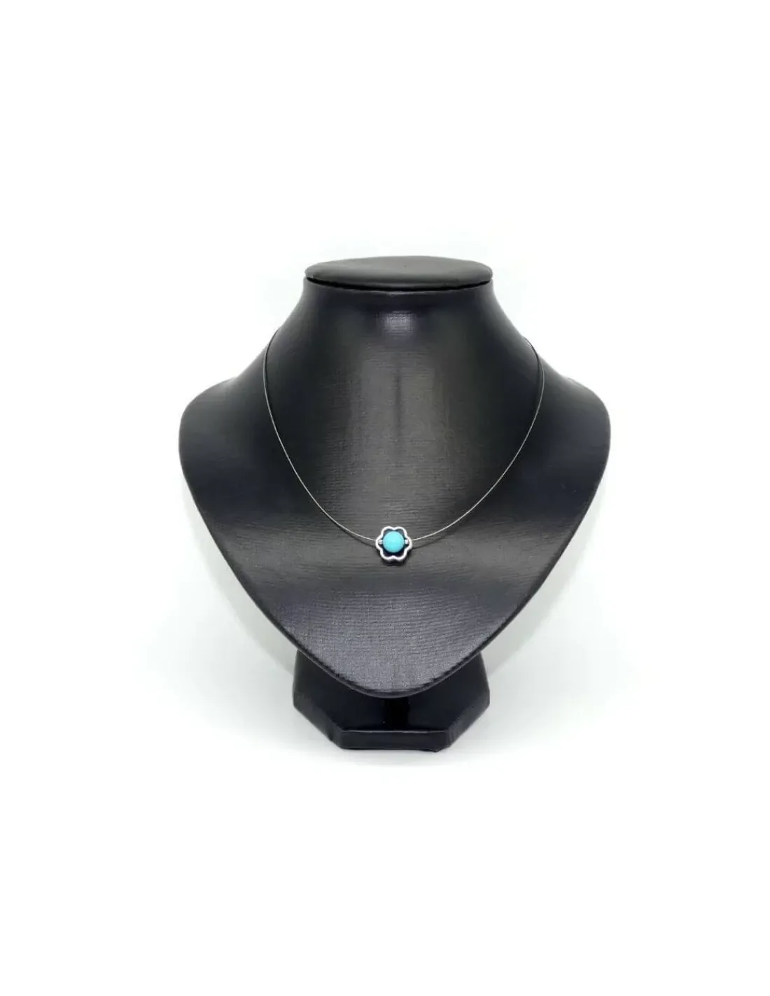 Flash Sale Gargantilla plata y acero con colgante flor y bola turquesa - 45cm Gargantillas De Plata