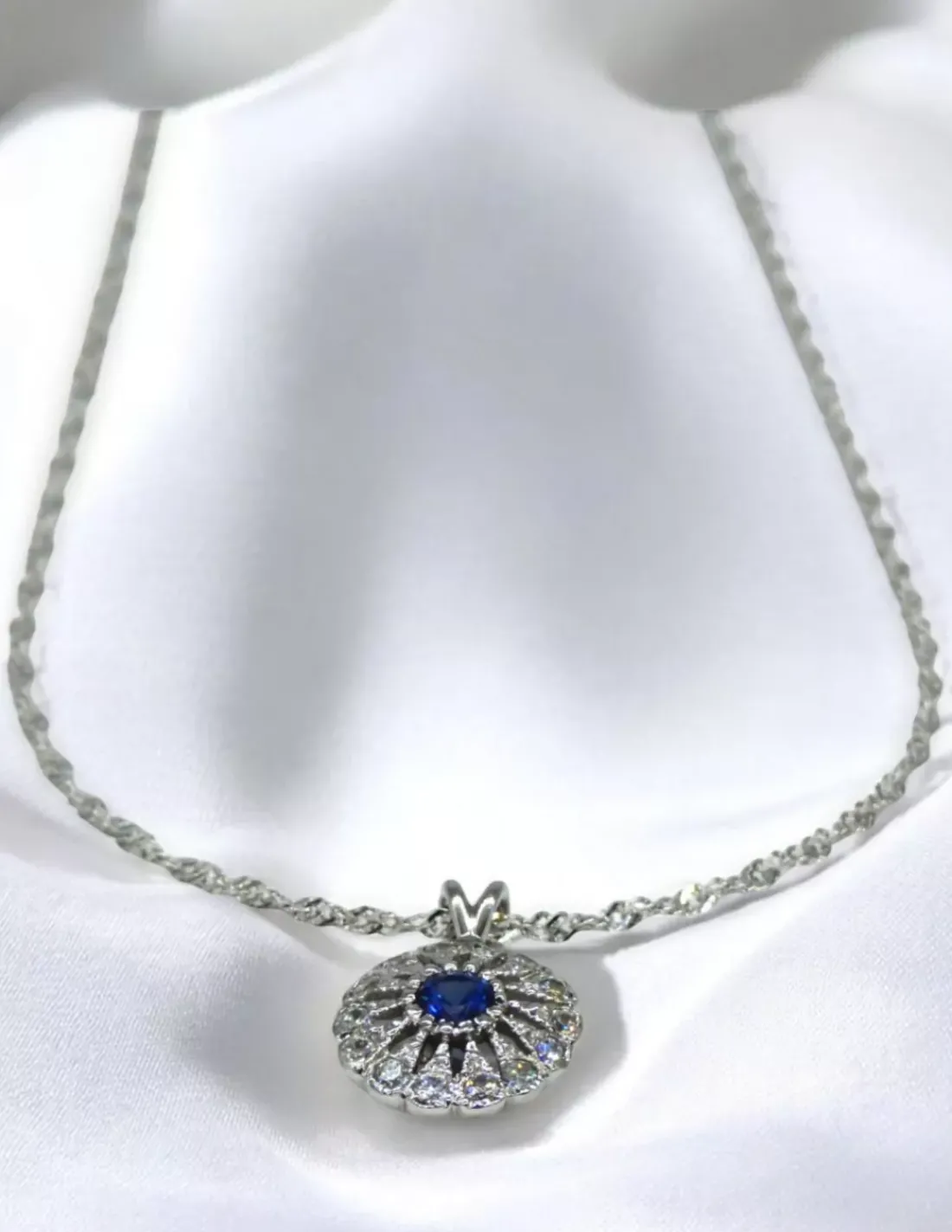 New Gargantilla tallaje antiguo con circonitas y circonita azul oro blanco 18k - 44 cm Gargantillas De Oro