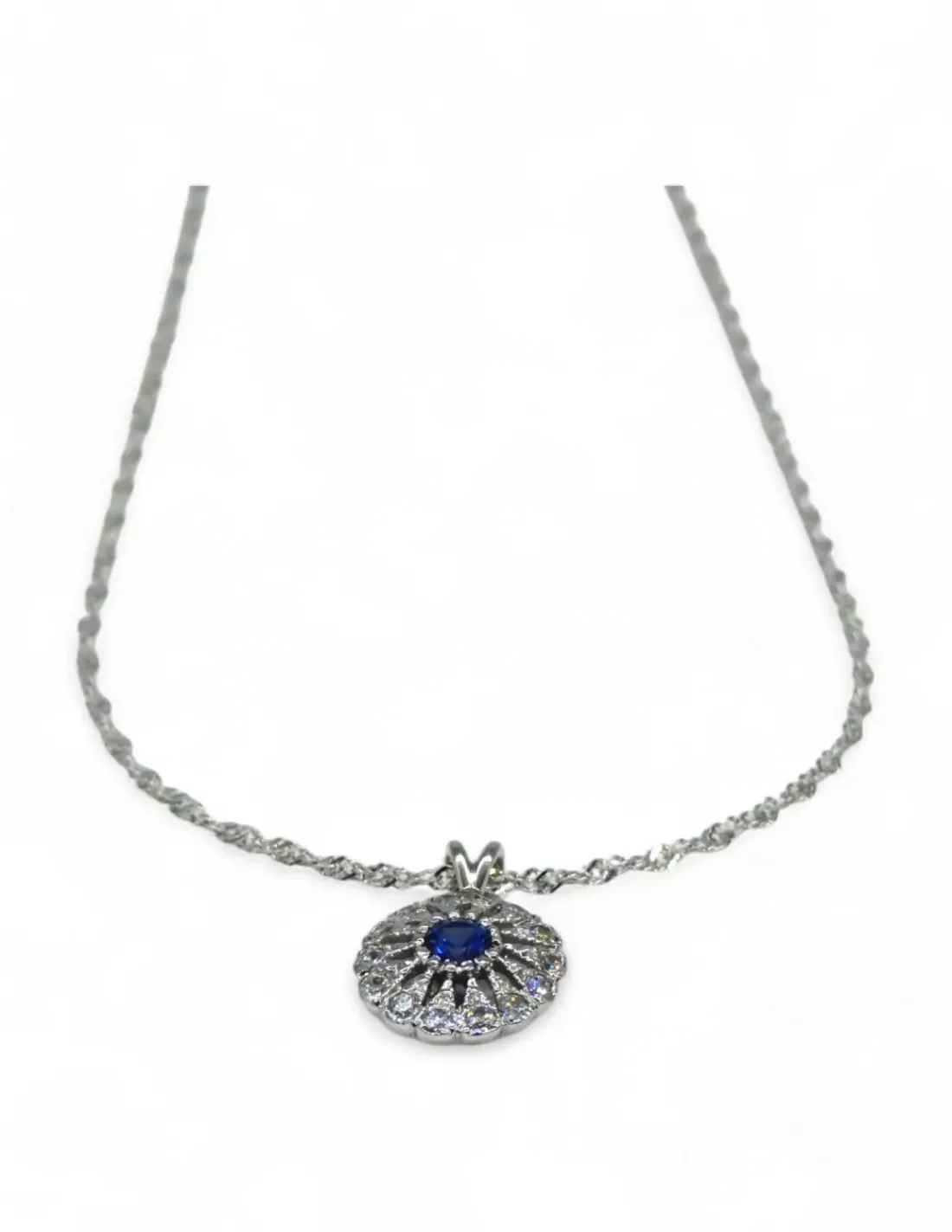 New Gargantilla tallaje antiguo con circonitas y circonita azul oro blanco 18k - 44 cm Gargantillas De Oro