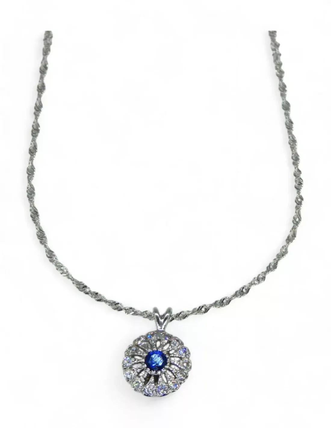 New Gargantilla tallaje antiguo con circonitas y circonita azul oro blanco 18k - 44 cm Gargantillas De Oro