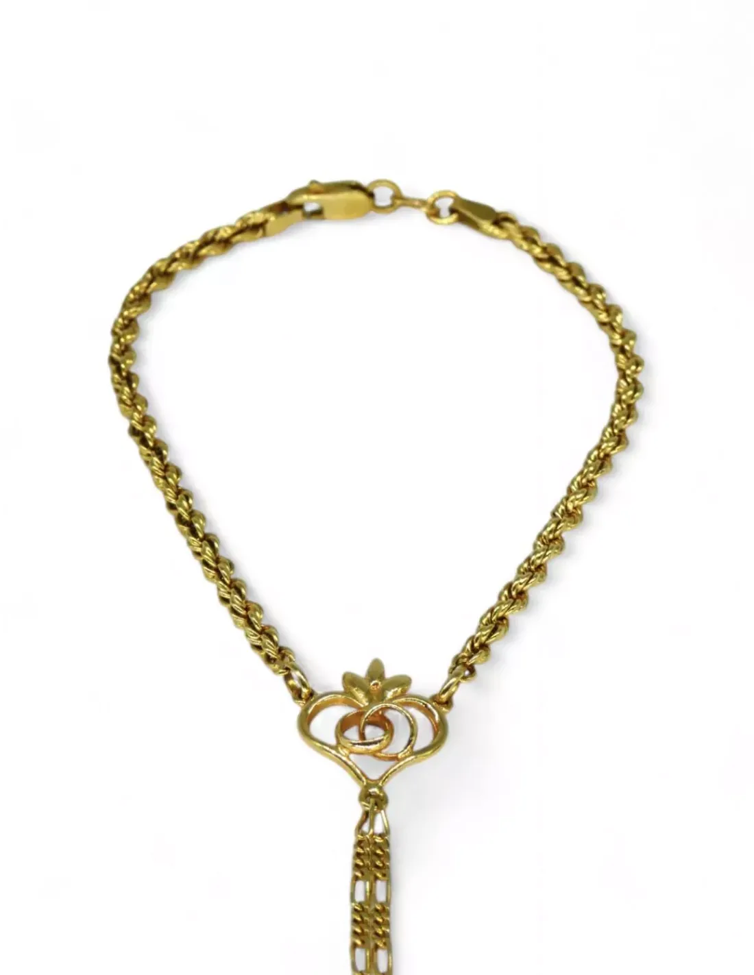 Best Sale Manita de cordón con corazón calado y alianzas entrelazadas oro 18k - 19cm Pulseras De Oro | Manitas