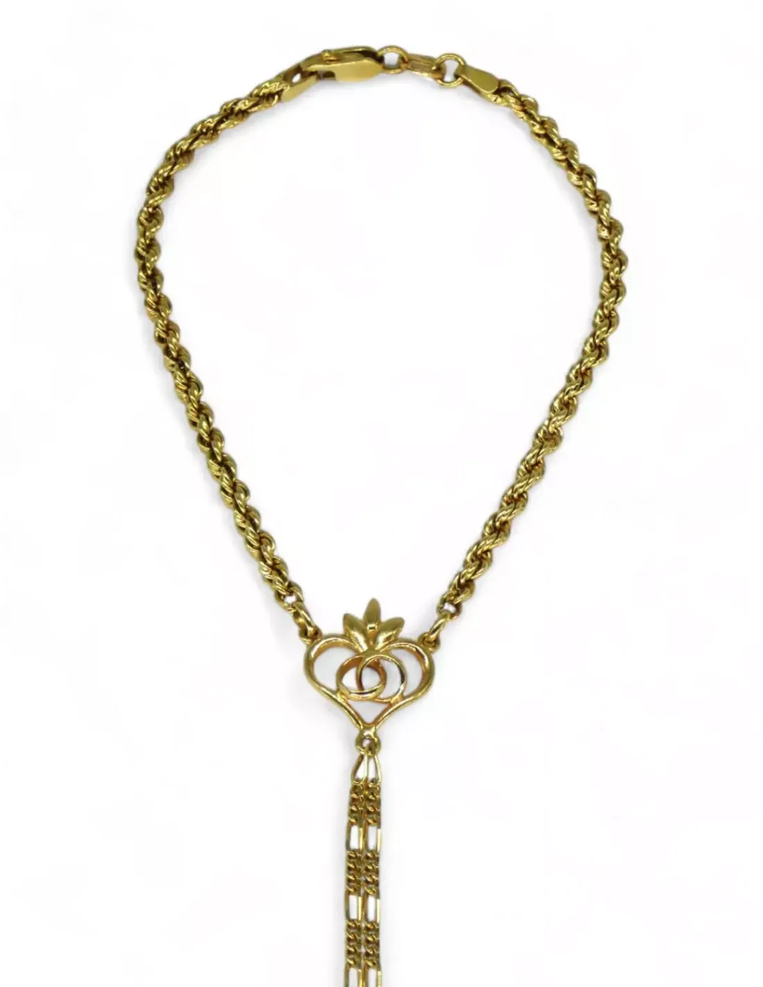 Best Sale Manita de cordón con corazón calado y alianzas entrelazadas oro 18k - 19cm Pulseras De Oro | Manitas