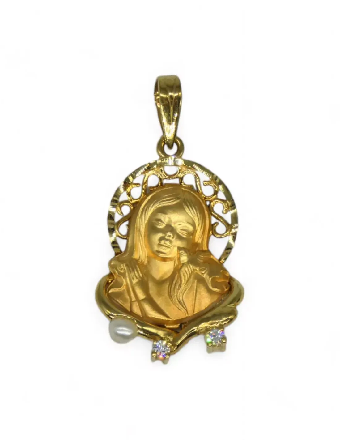 Best Medalla Virgen niña calada perla y circonitas oro 18k Medalla Para Bebé | Medalla De La Virgen