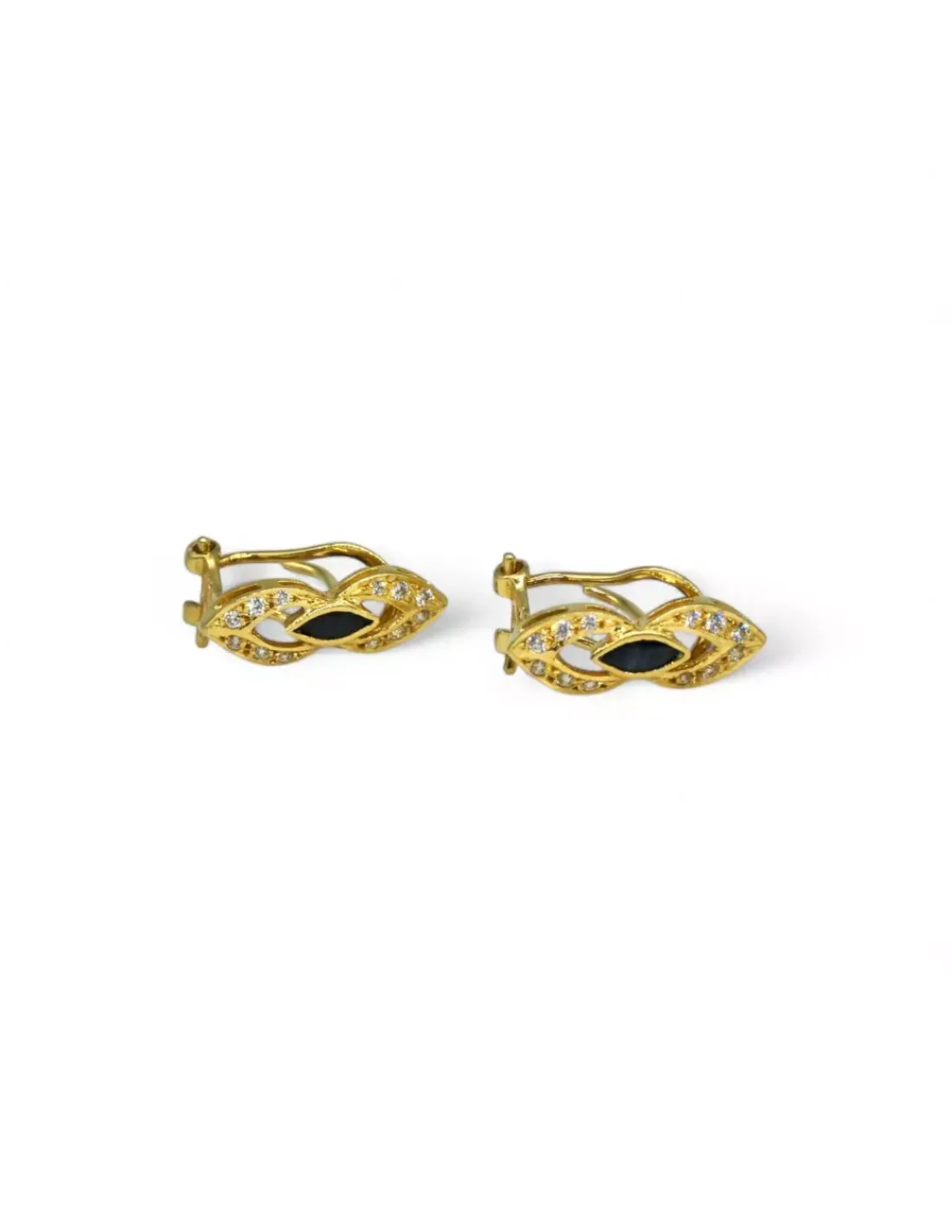 Online Pendientes alargados con circonitas y piedra negra oro 18k Pendientes De Oro