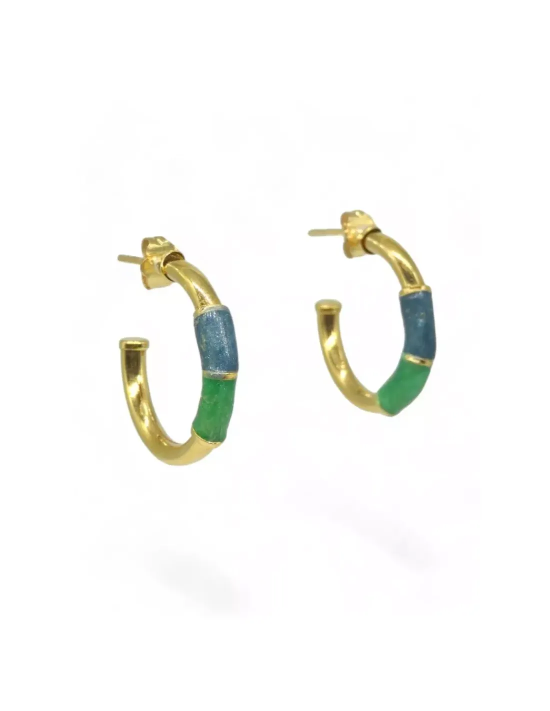 Sale Pendientes aro decorado azul y verde oro 18k Aros De Oro