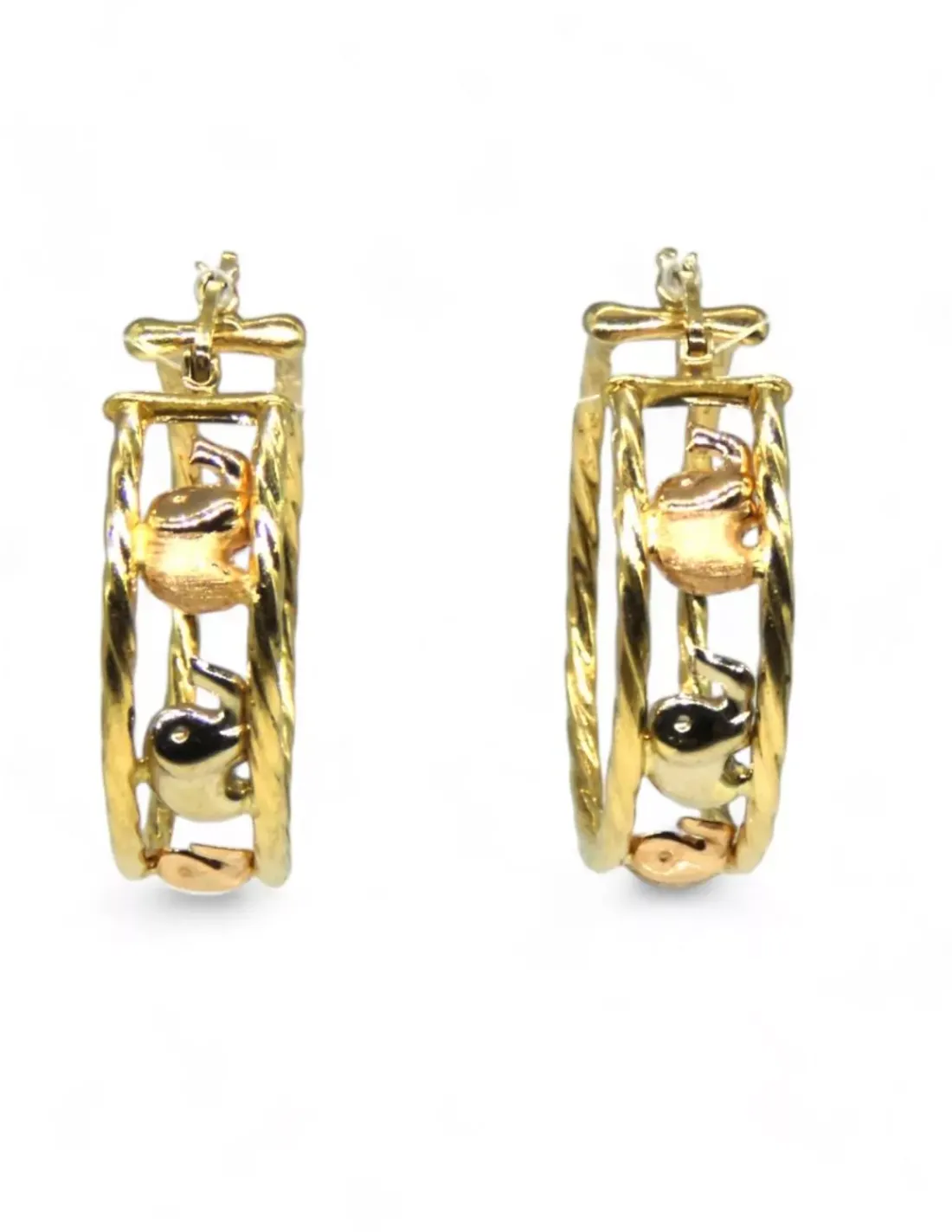 Online Pendientes aros elefantes bicolor acabados mate oro18k Pendientes De Oro