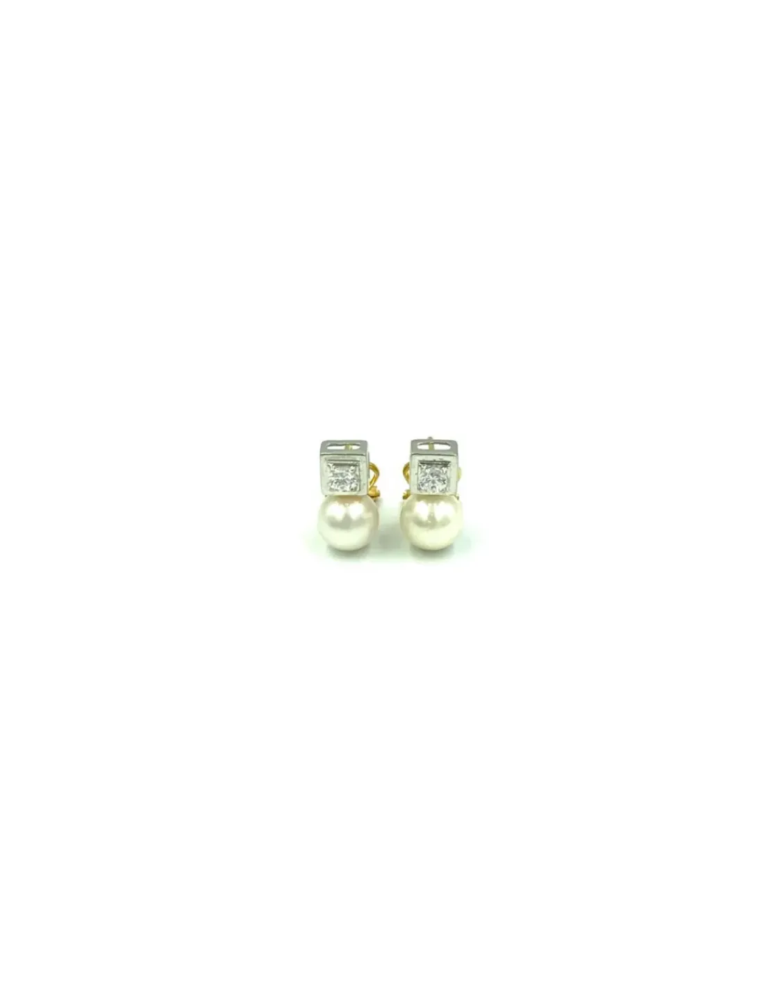 Discount Pendientes bicolor con circonita y perla oro 18k Pendientes De Perlas | Pendientes De Oro