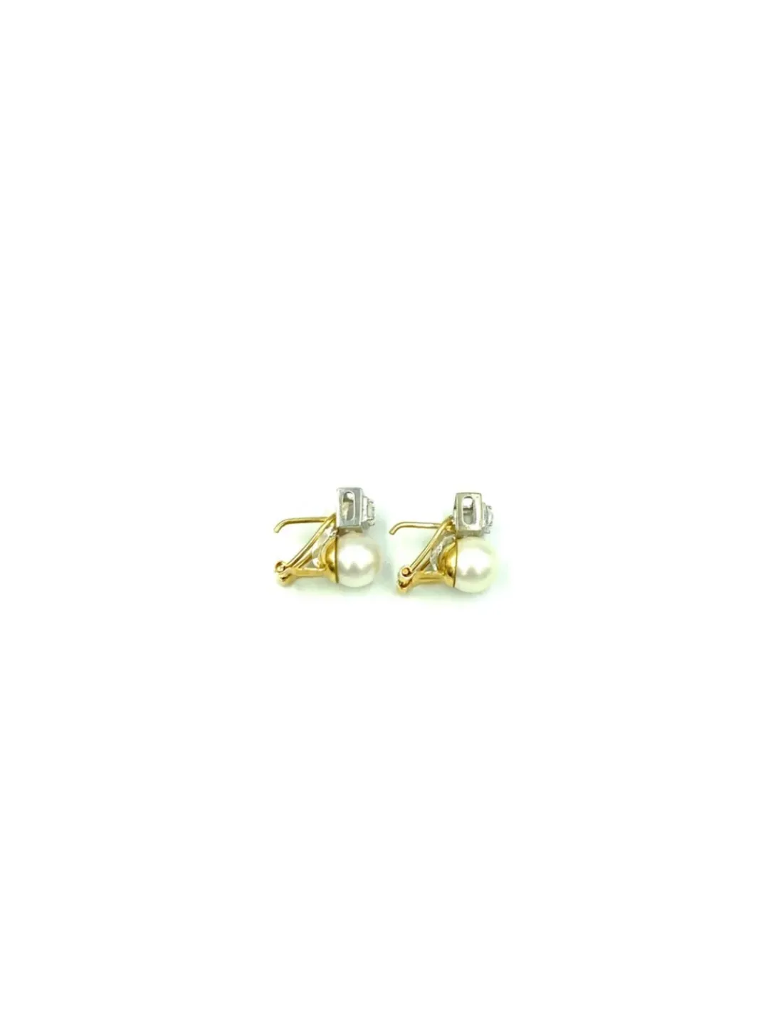 Discount Pendientes bicolor con circonita y perla oro 18k Pendientes De Perlas | Pendientes De Oro