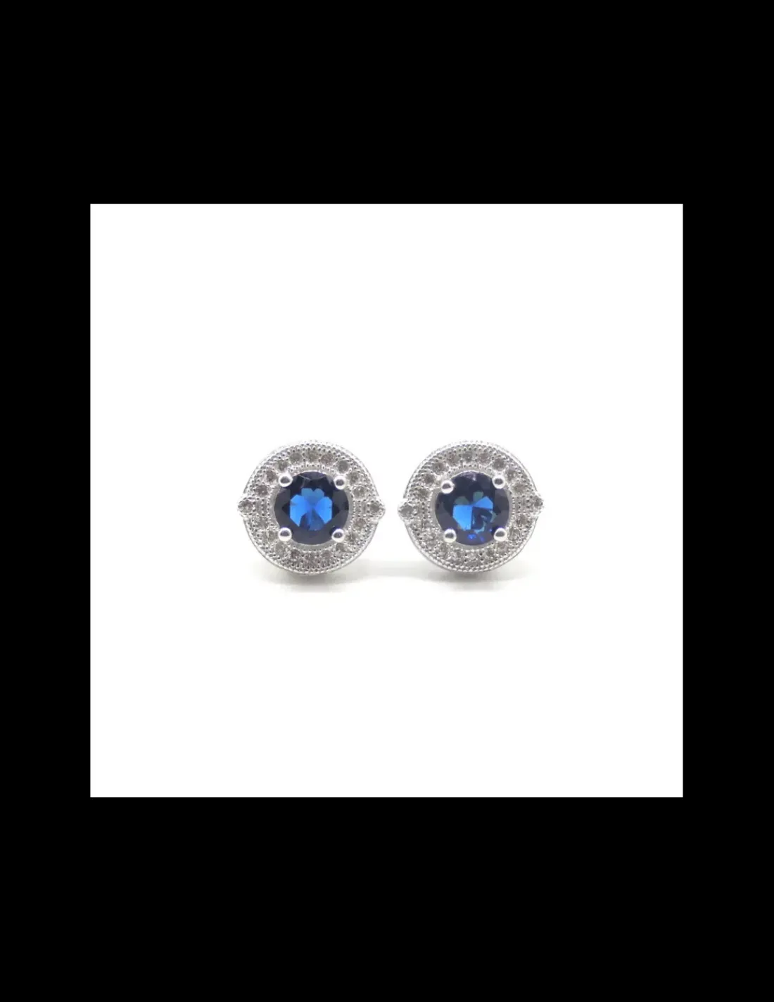 Store Pendientes circonitas y zafiro central plata de Ley rodiado - 12mm Pendientes De Plata