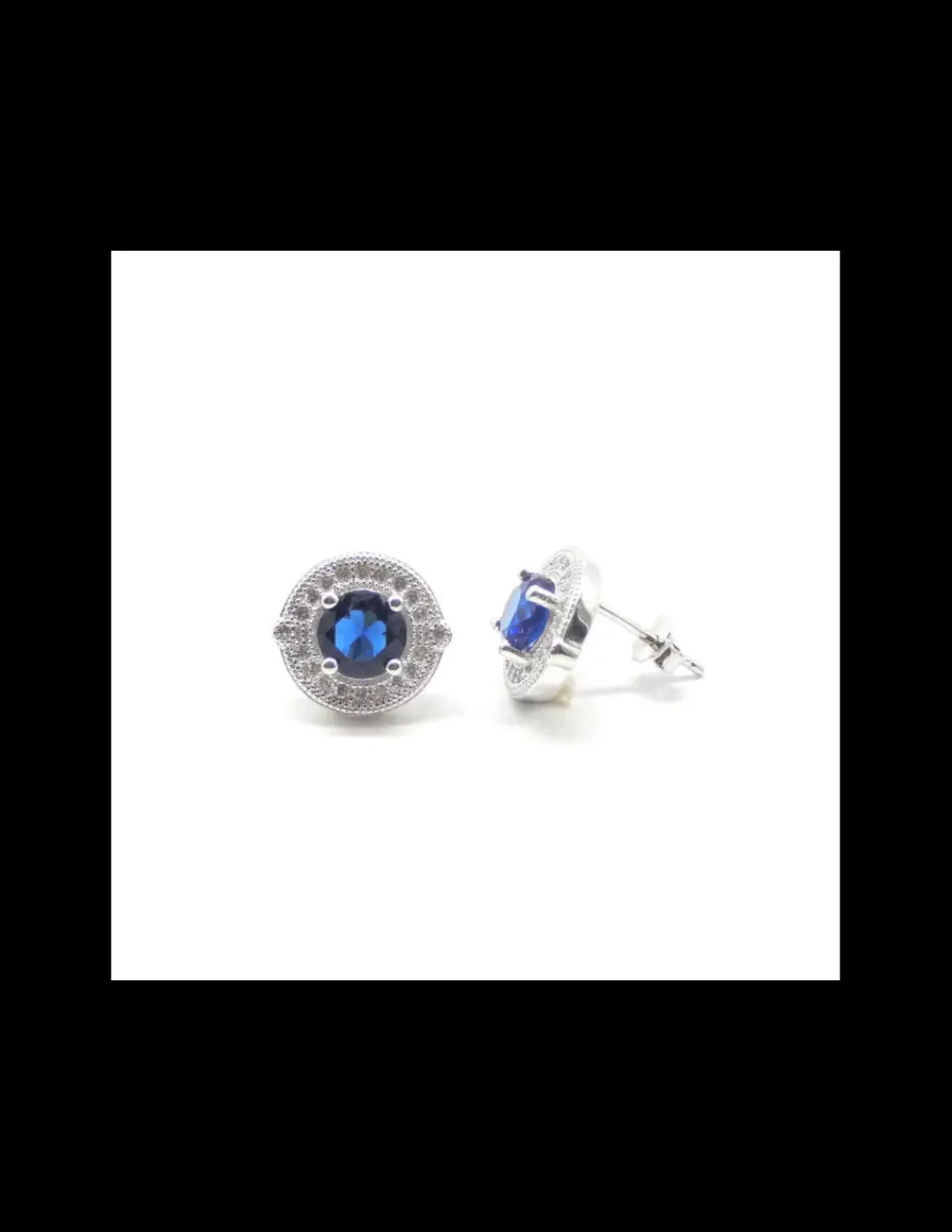 Store Pendientes circonitas y zafiro central plata de Ley rodiado - 12mm Pendientes De Plata