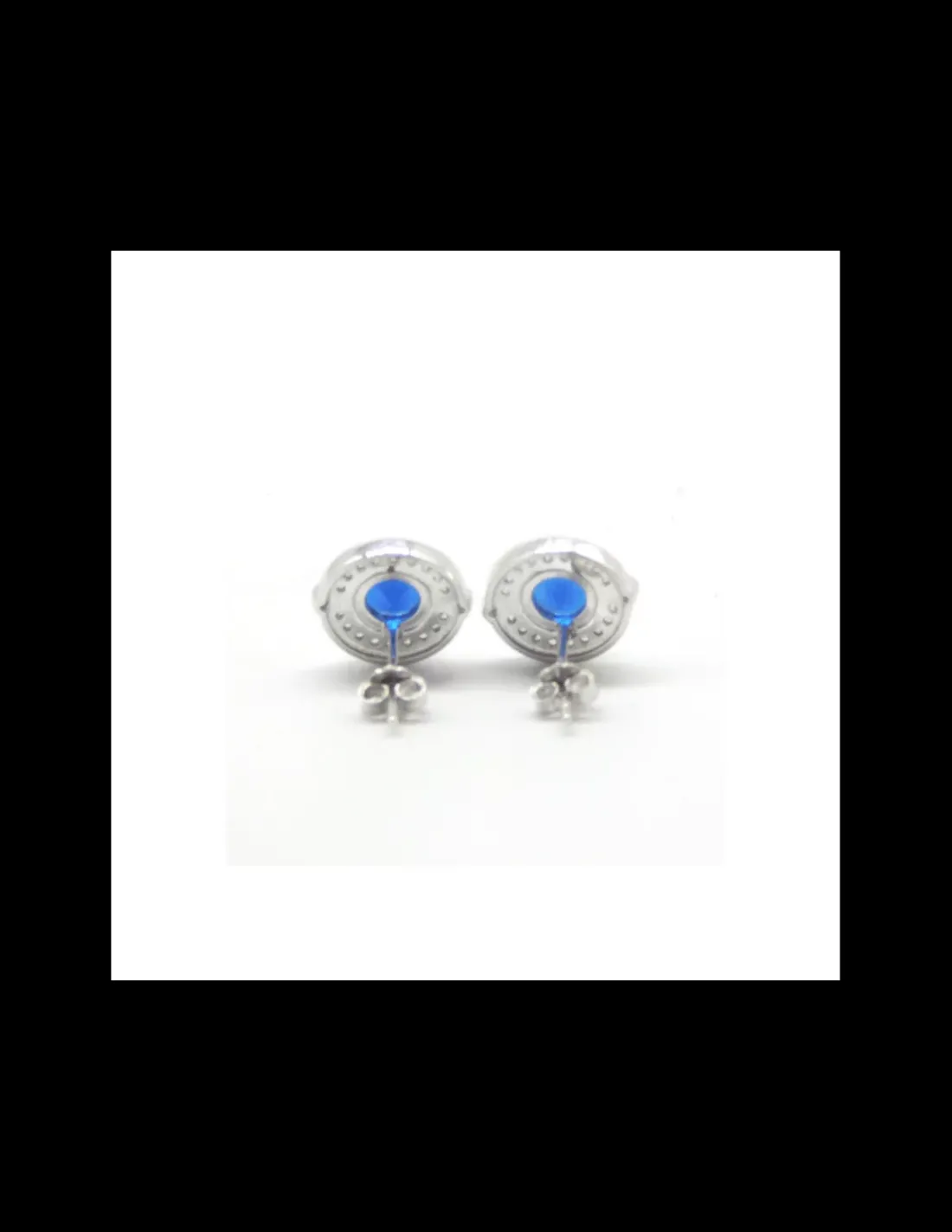 Store Pendientes circonitas y zafiro central plata de Ley rodiado - 12mm Pendientes De Plata