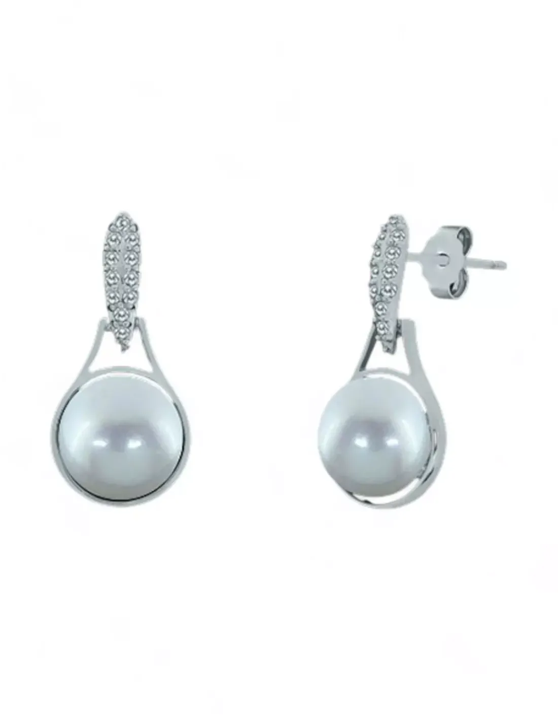 Fashion Pendientes colgantes circonitas perla cultivada blanca plata 925 Pendientes De Oro