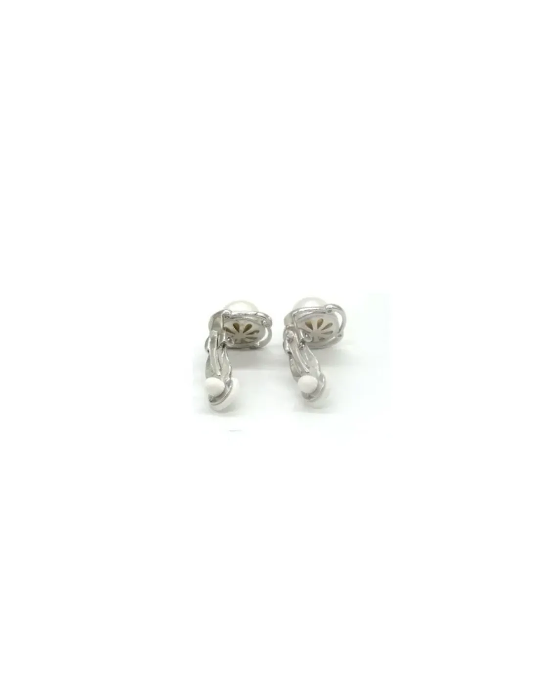 Store Pendientes con clip perla natural blanca con base flor plata y 4 circonitas Pendientes De Plata