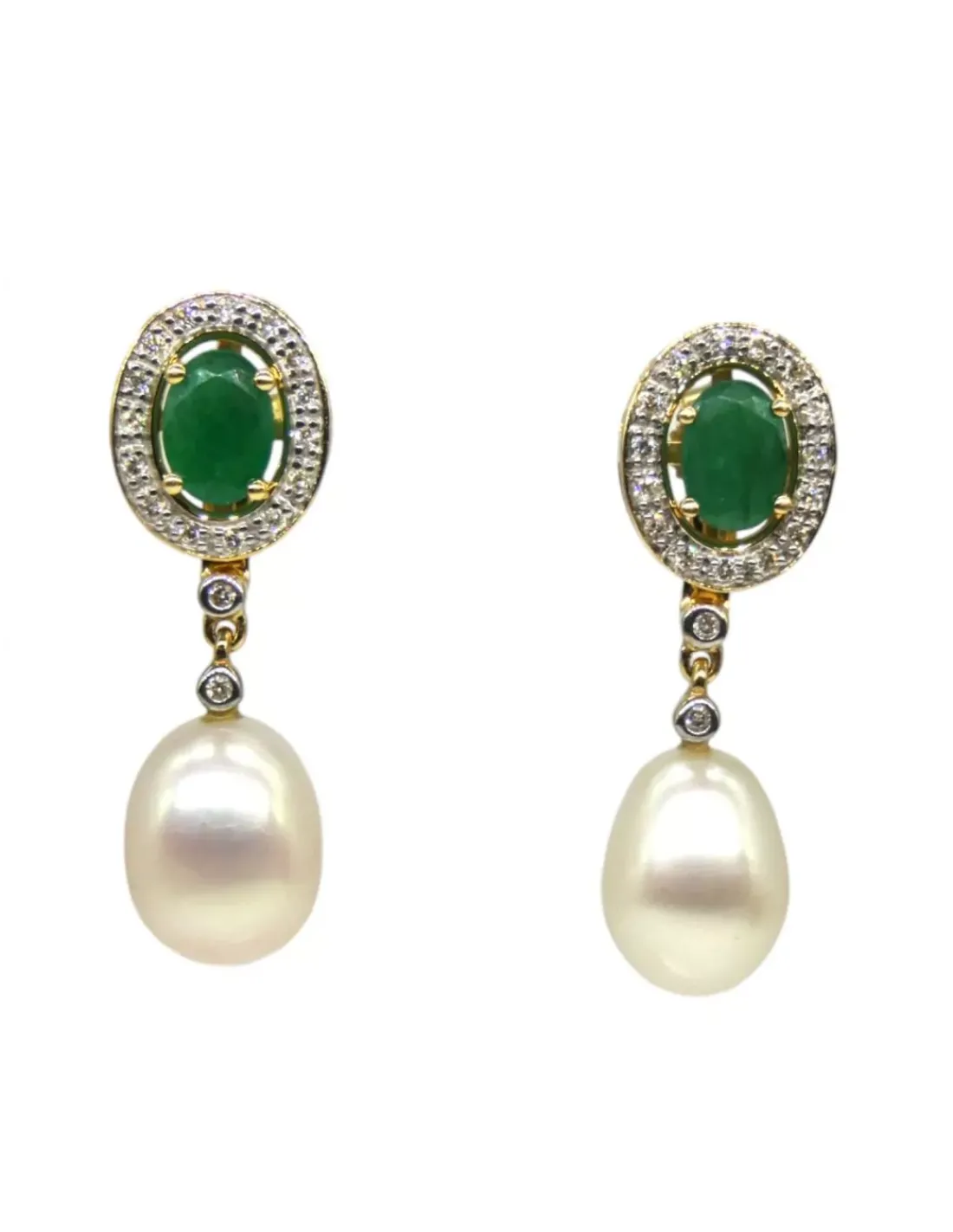 New Pendientes con perla y piedra verde con orla oro 18k Pendientes De Oro