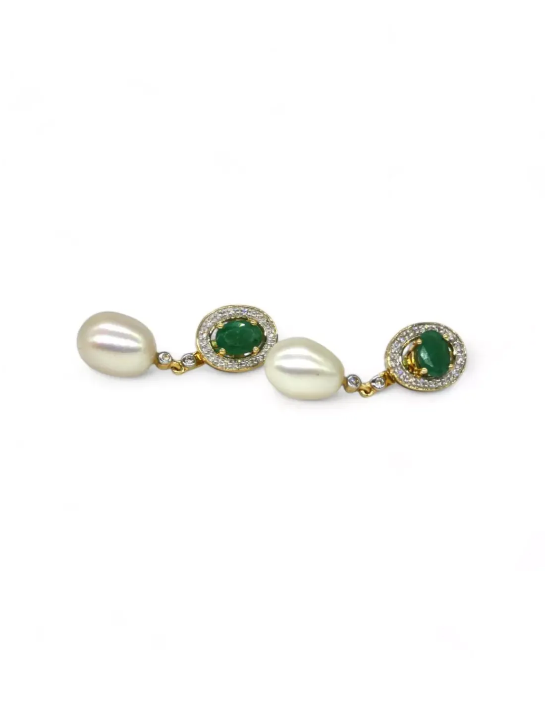 New Pendientes con perla y piedra verde con orla oro 18k Pendientes De Oro