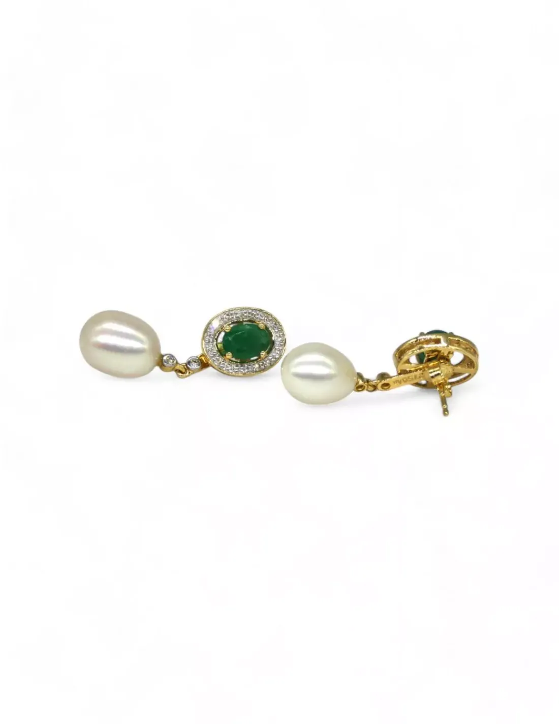 New Pendientes con perla y piedra verde con orla oro 18k Pendientes De Oro