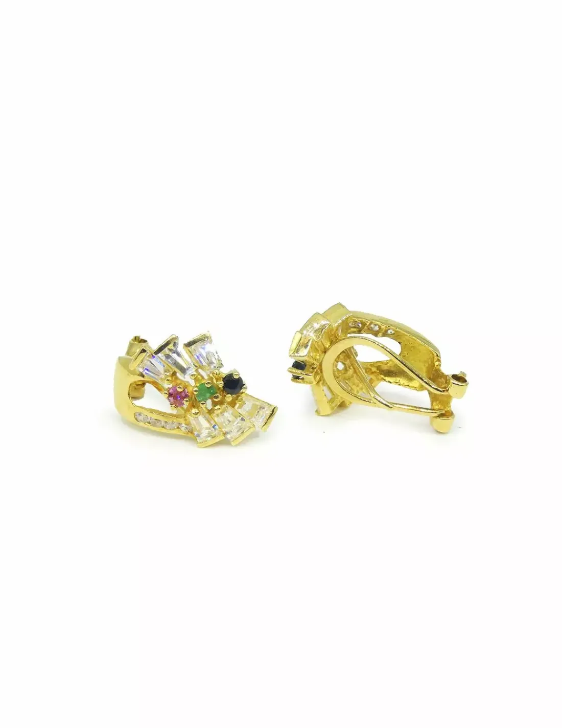 New Pendientes dobles circonitas de colores oro 18k Pendientes De Oro