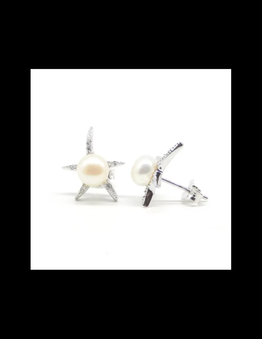 Best Pendientes estrella de mar perla cultivada blanca plata de Ley rodiada Pendientes De Plata