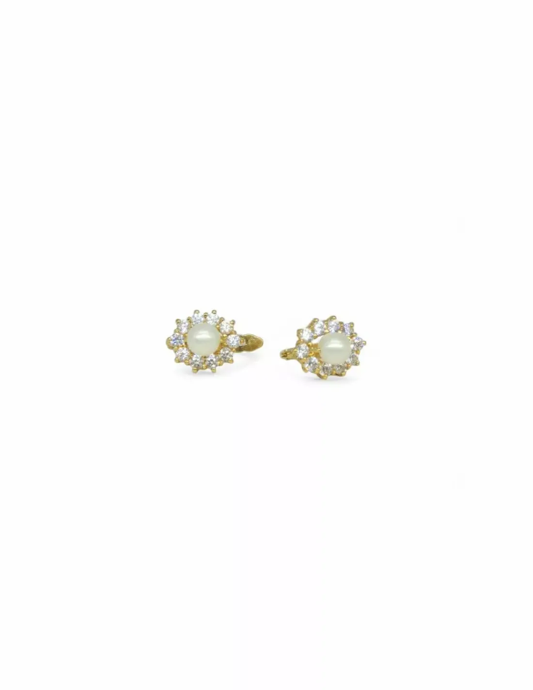 Clearance Pendientes flor circonitas perla central 18k Pendientes De Oro