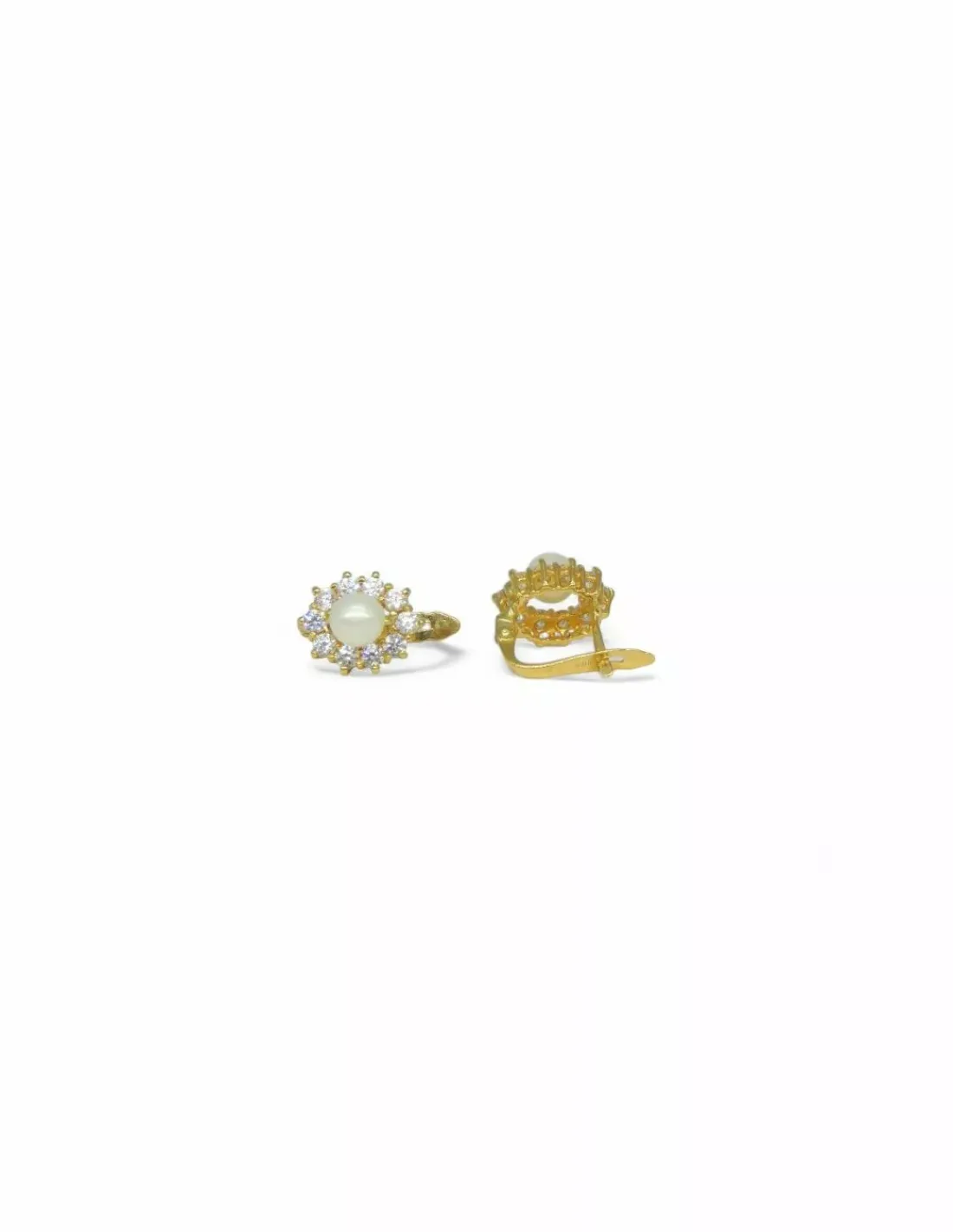 Clearance Pendientes flor circonitas perla central 18k Pendientes De Oro