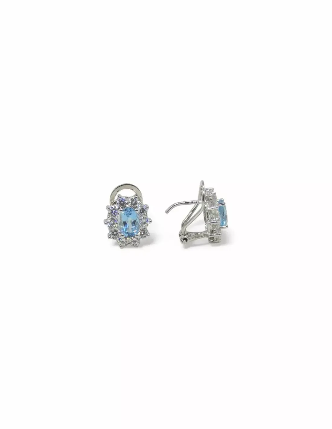 Outlet Pendientes flor circonitas y agua marina oro blanco 18k Pendientes De Oro