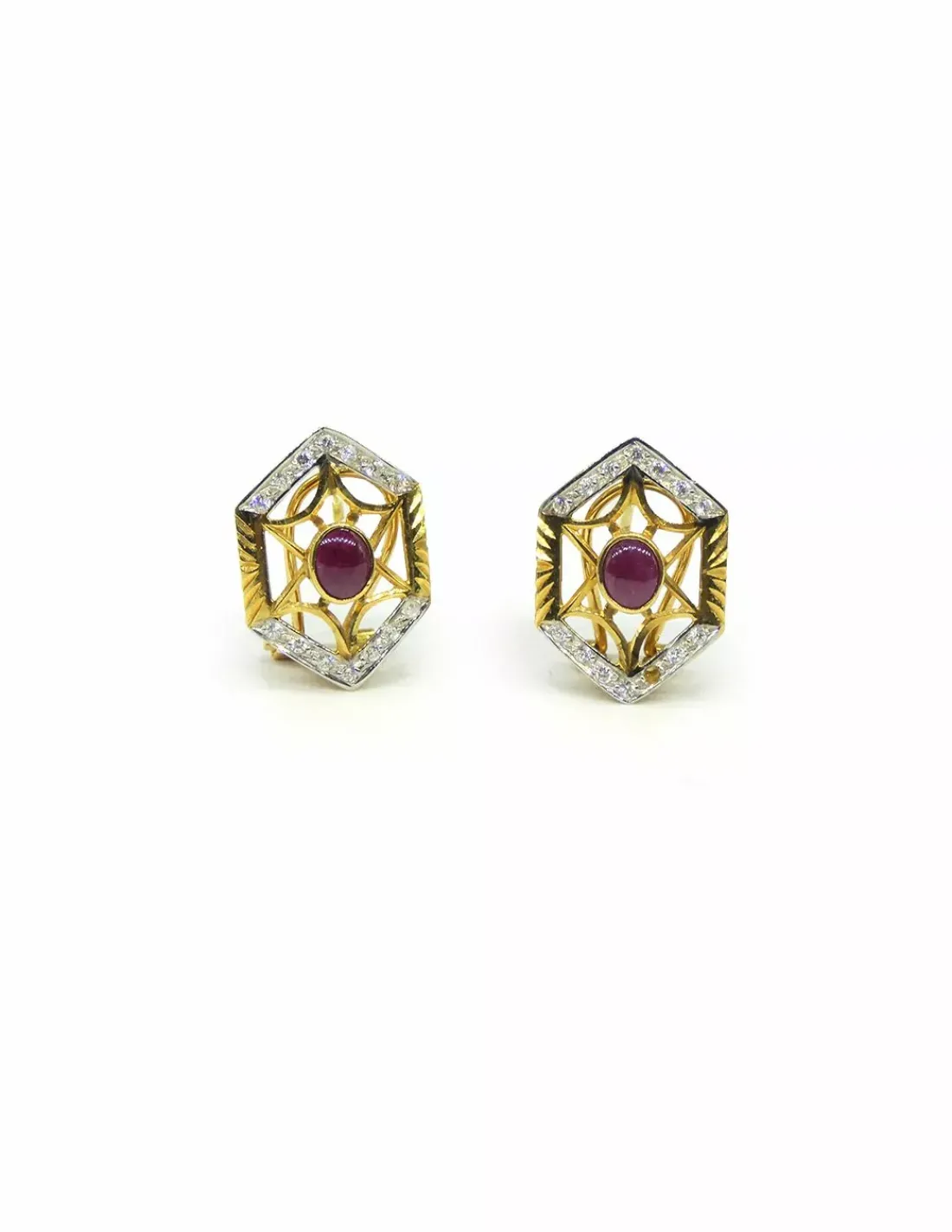 Fashion Pendientes forma rombo con circonitas y piedra morada 18k Pendientes De Oro
