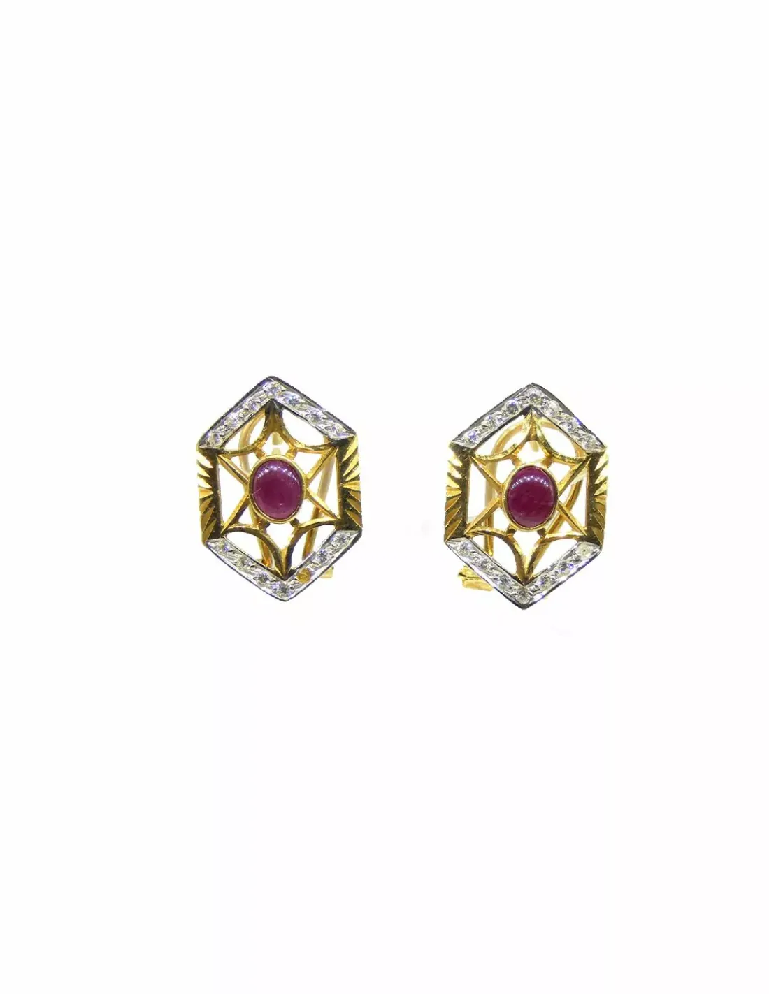 Fashion Pendientes forma rombo con circonitas y piedra morada 18k Pendientes De Oro