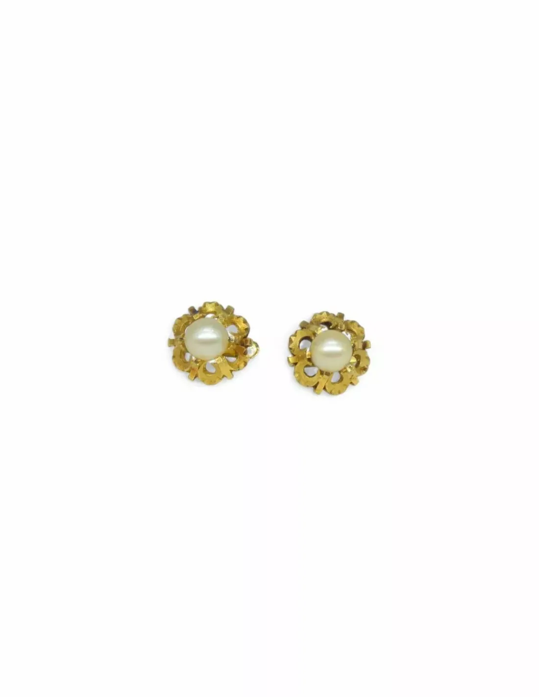 New Pendientes labrados perla central oro 18k Pendientes De Oro