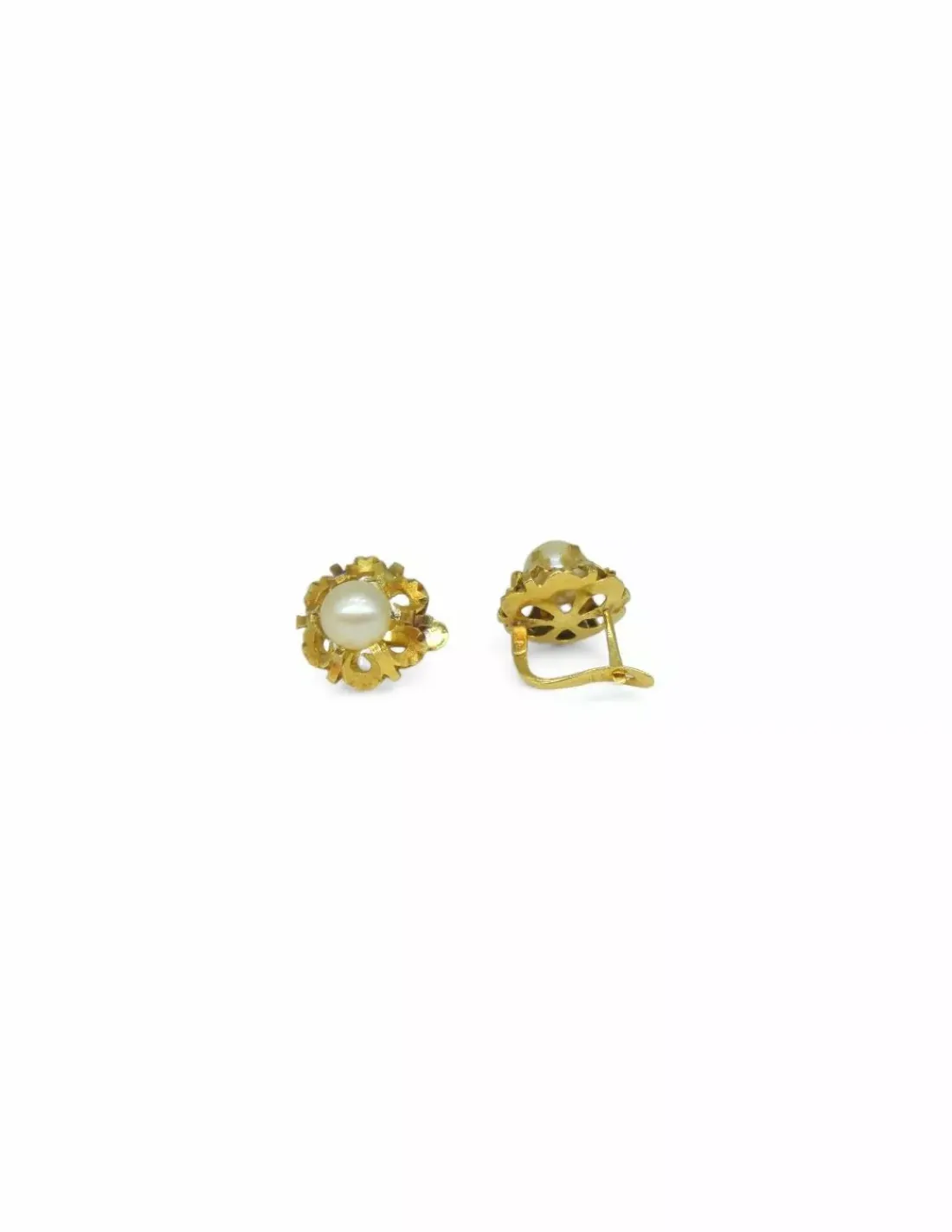 New Pendientes labrados perla central oro 18k Pendientes De Oro