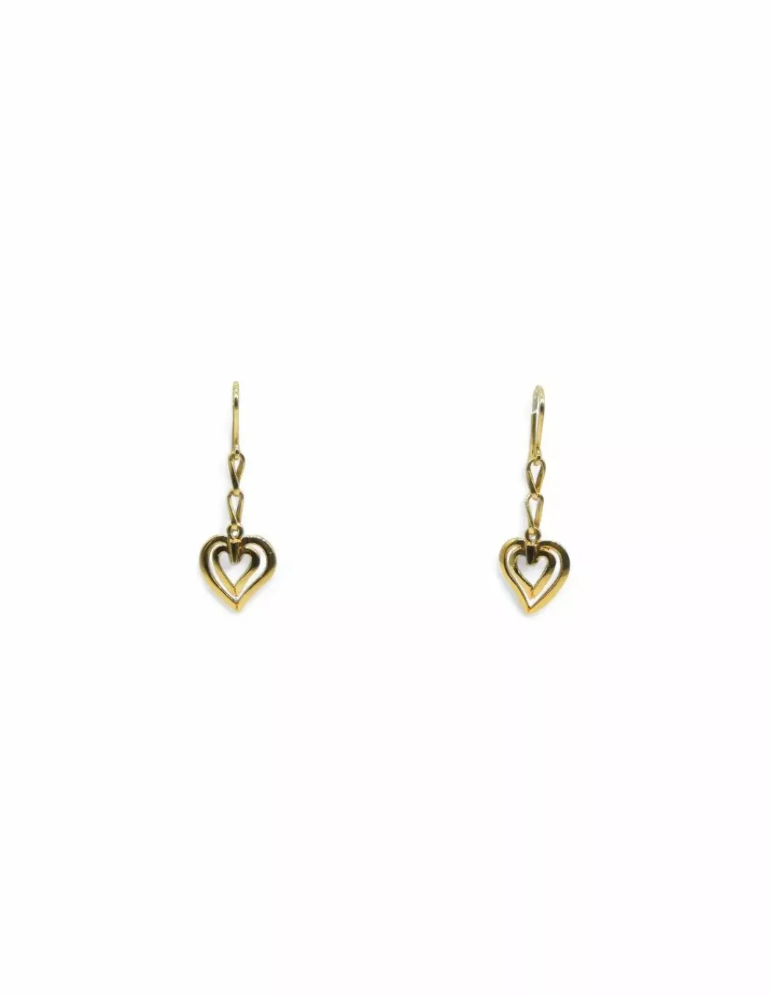 Cheap Pendientes largos corazón doble en oro de 18k Pendientes De Oro
