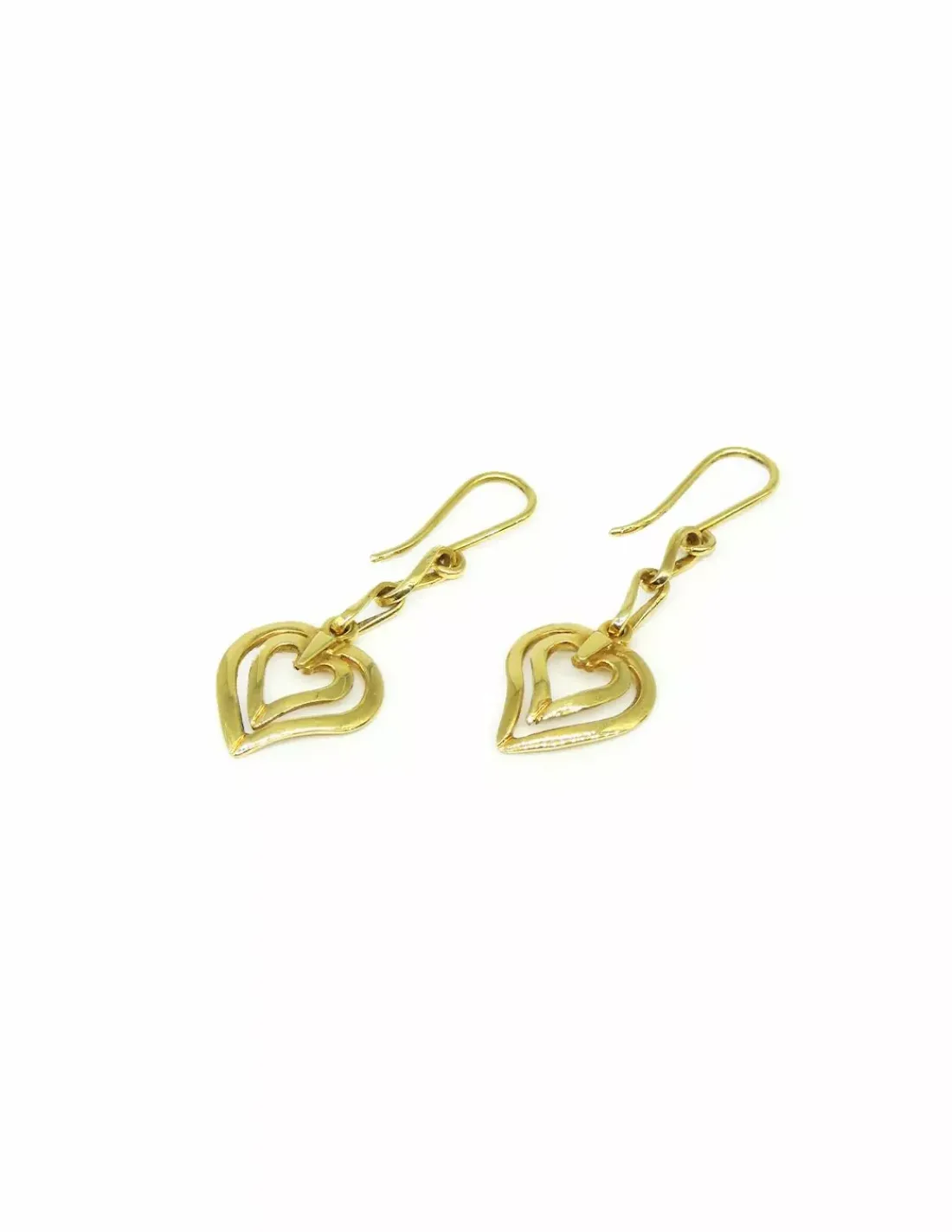 Cheap Pendientes largos corazón doble en oro de 18k Pendientes De Oro