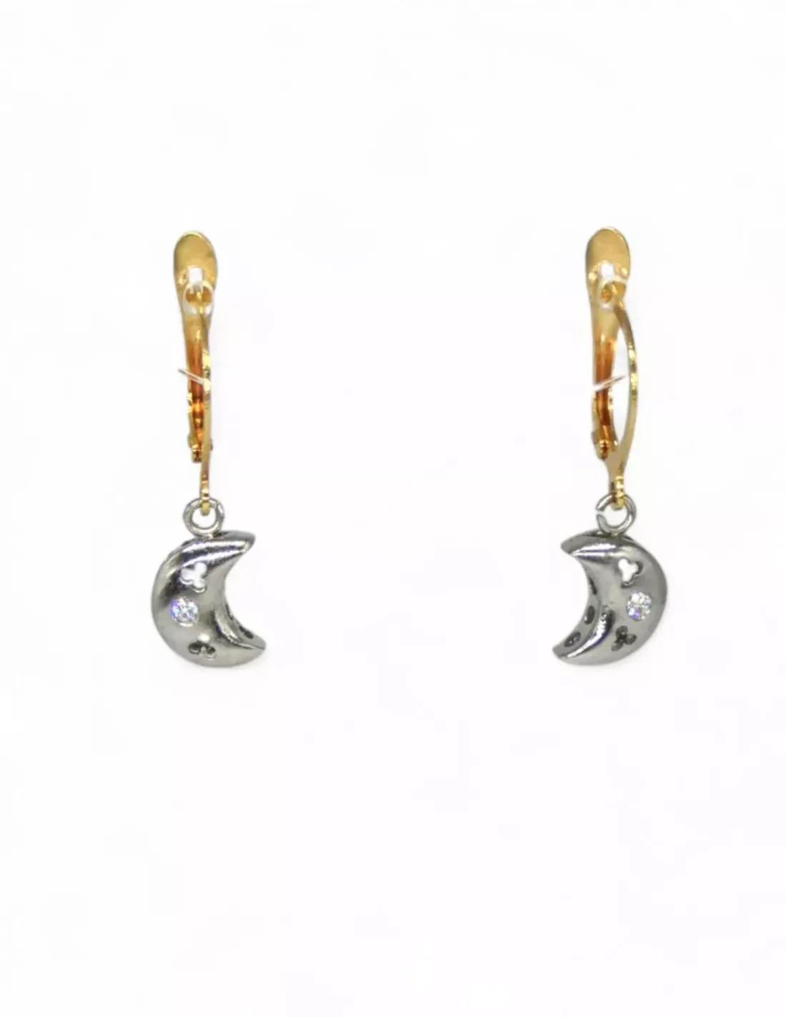 Store Pendientes largos luna oro bicolor 18k Pendientes De Oro