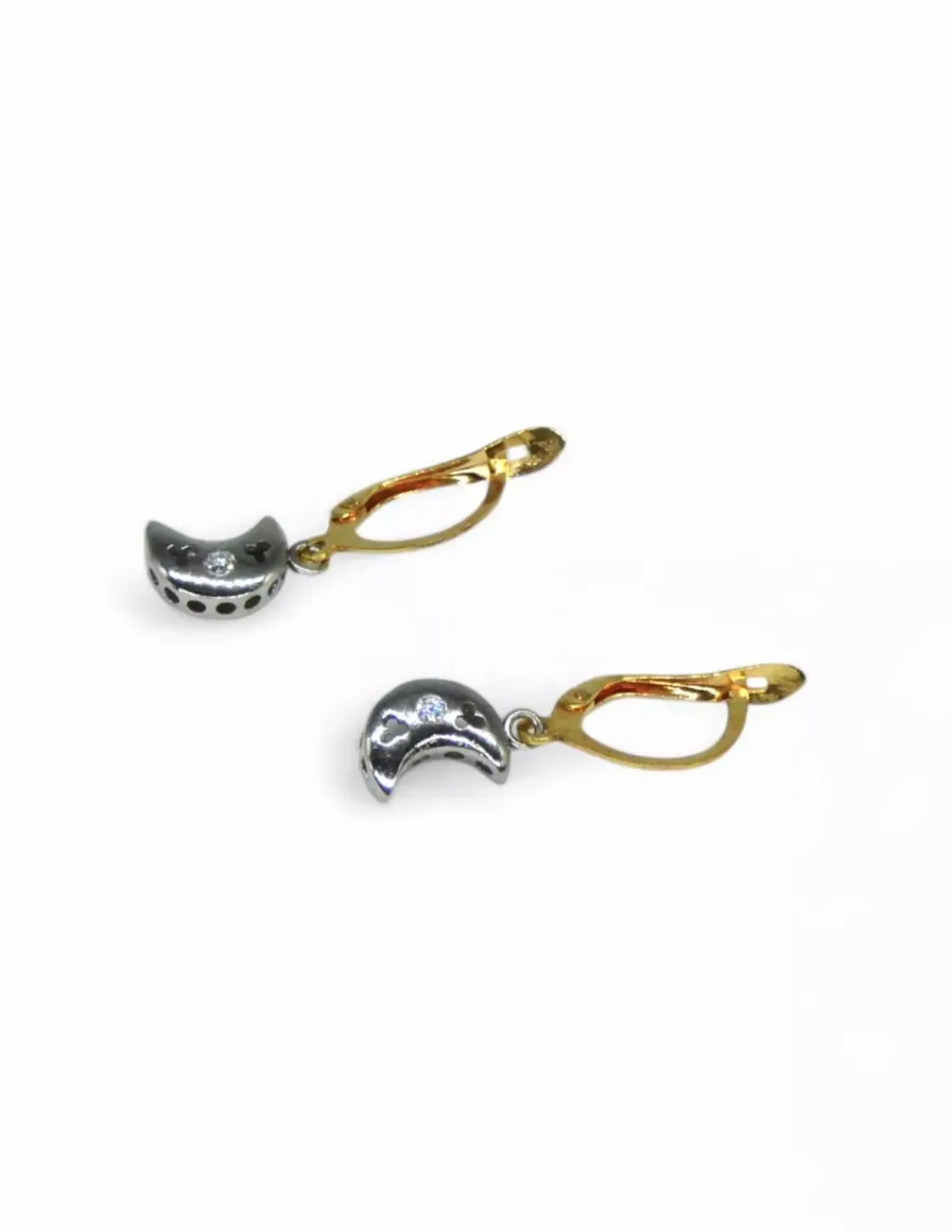 Store Pendientes largos luna oro bicolor 18k Pendientes De Oro