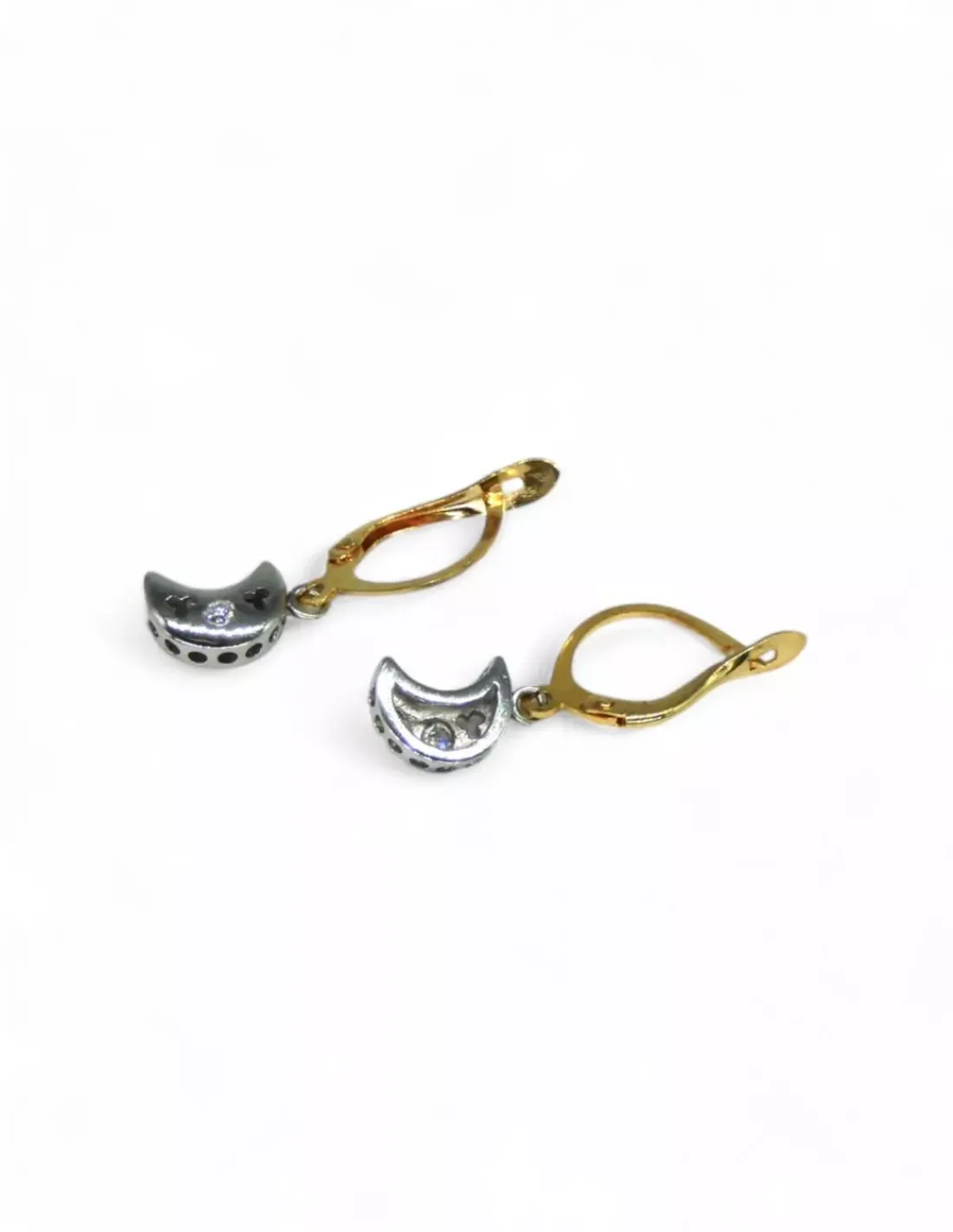 Store Pendientes largos luna oro bicolor 18k Pendientes De Oro