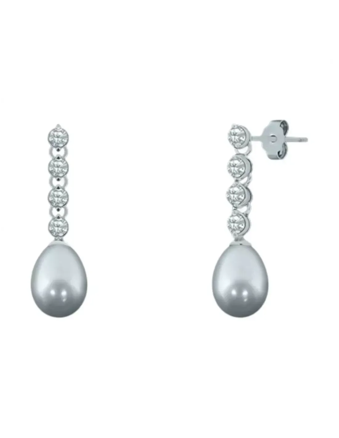 Flash Sale Pendientes largos perla cultivada blanca y circonitas plata 925 Pendientes De Plata