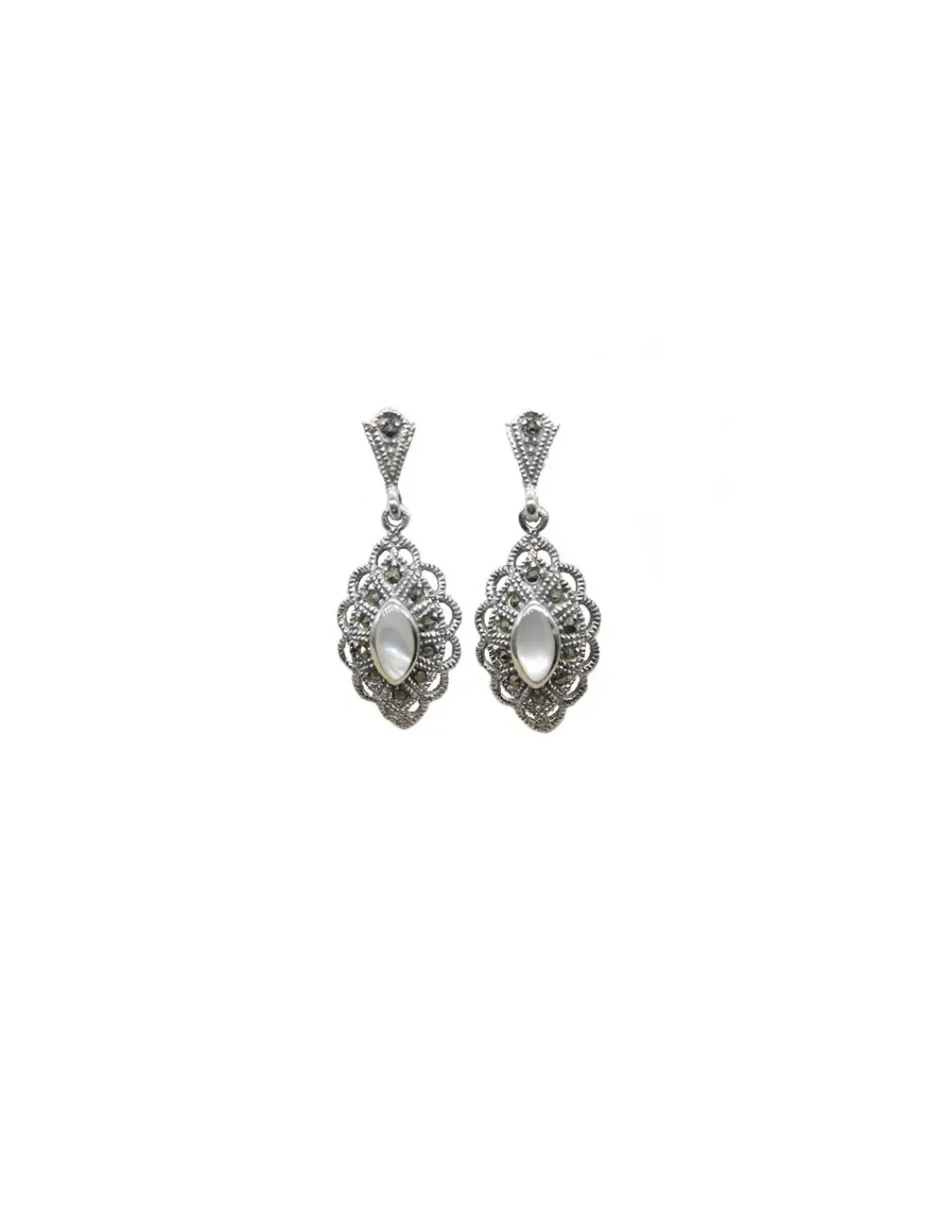 Hot Pendientes marquesita nácar blanco presión plata óxido Pendientes De Plata